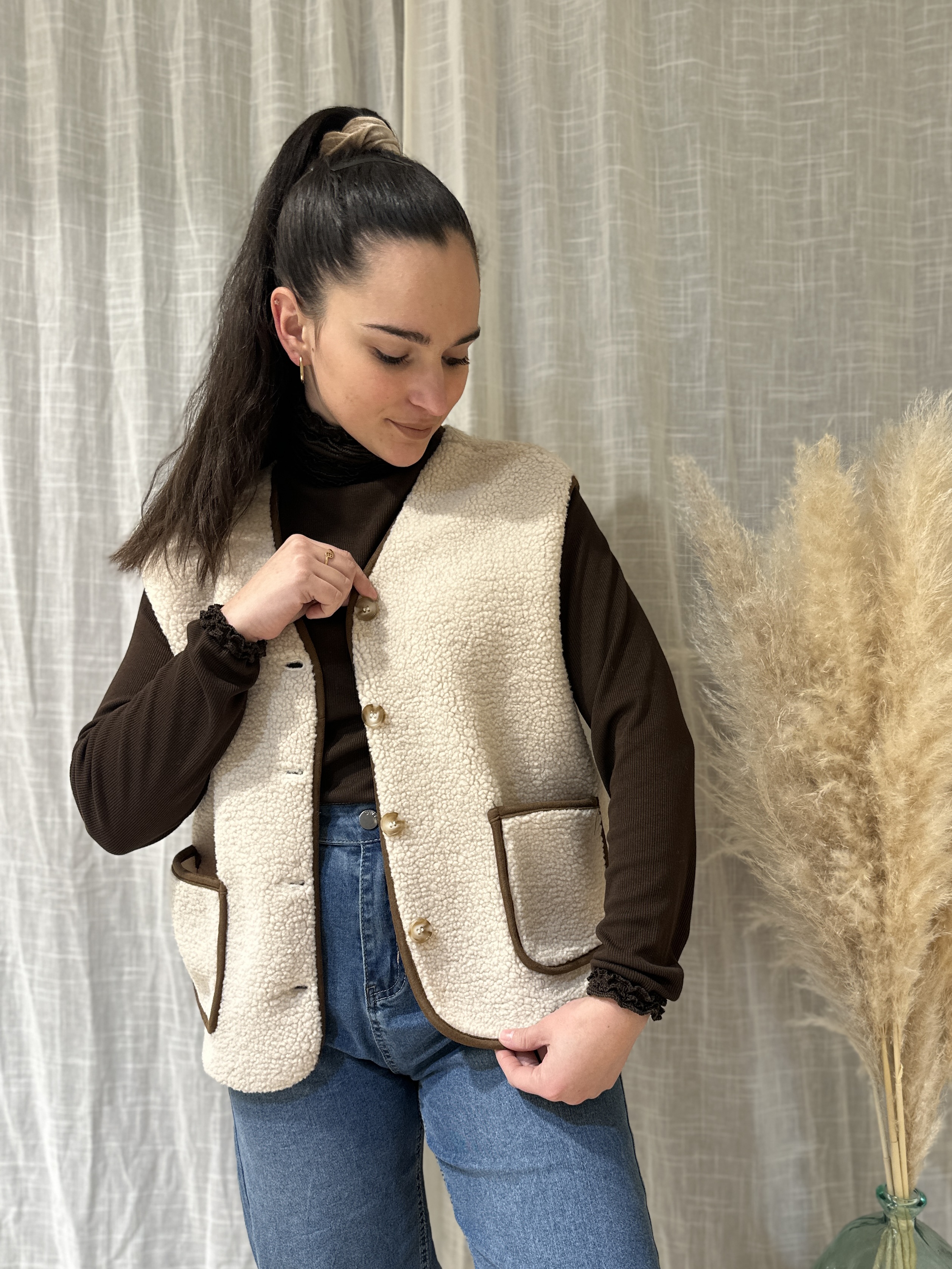 Veste LIZZIE Ecru/Marron