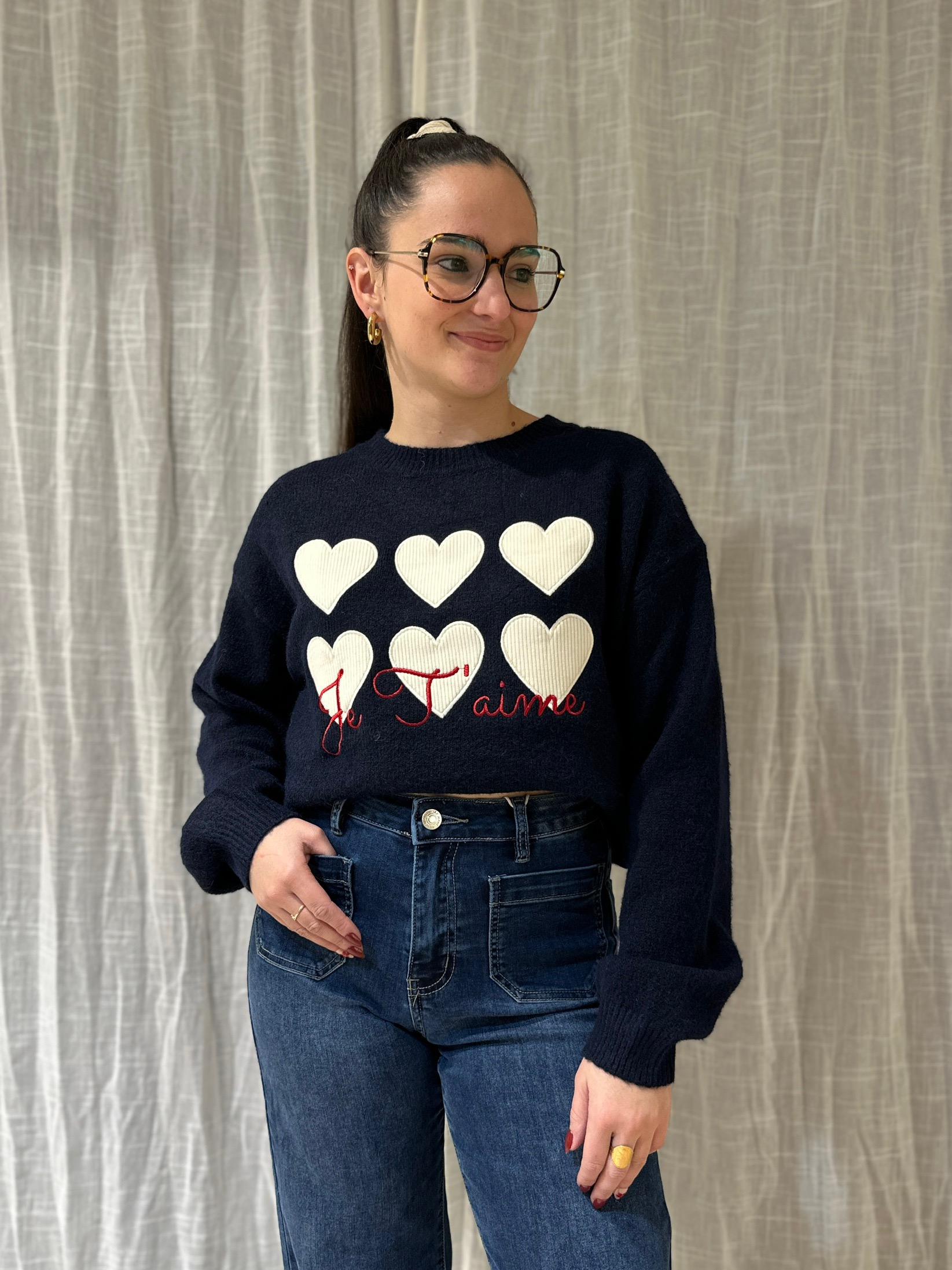 Pull "JE T'AIME" Marine