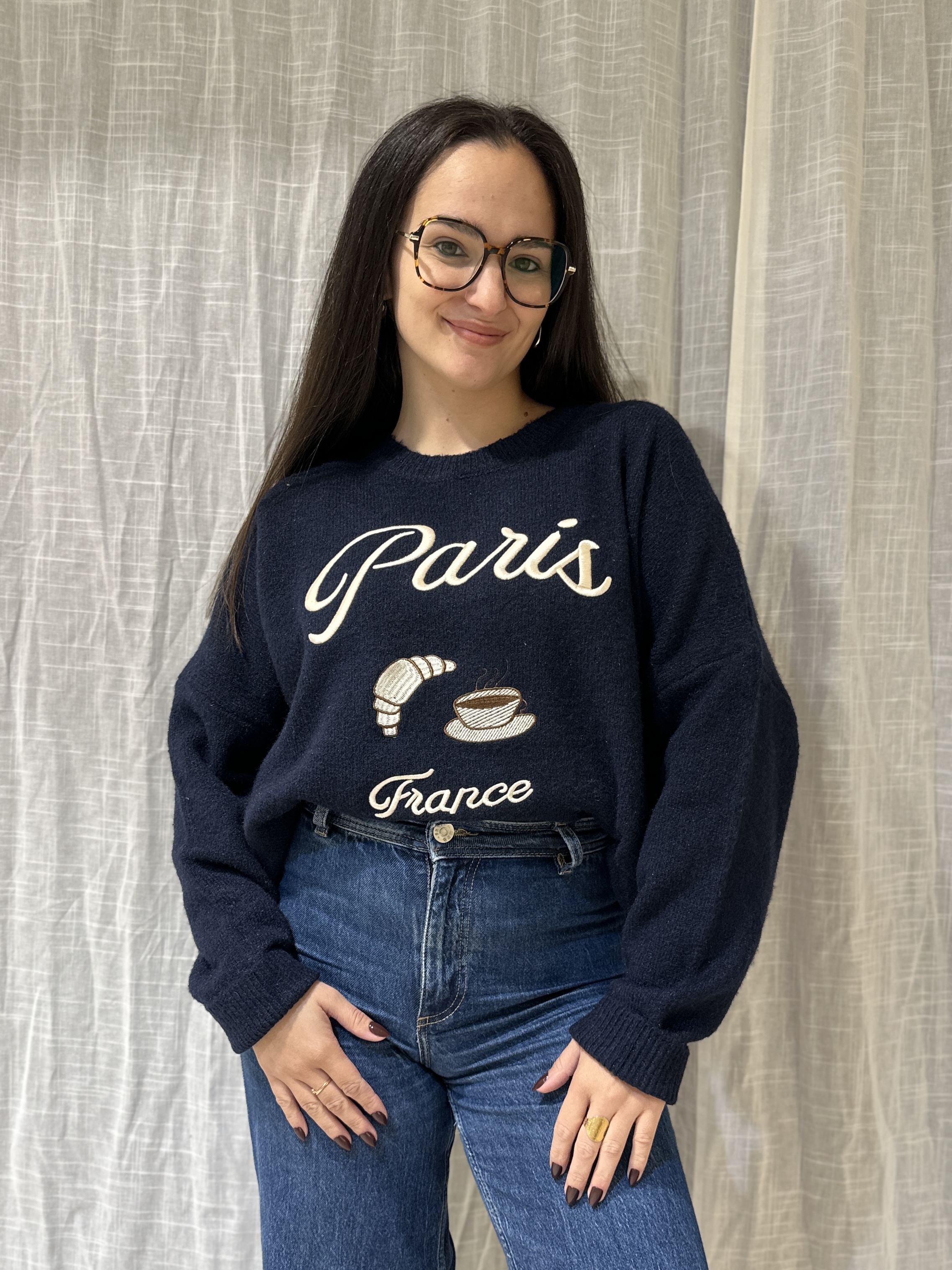 Pull "PARIS" Bleu Marine