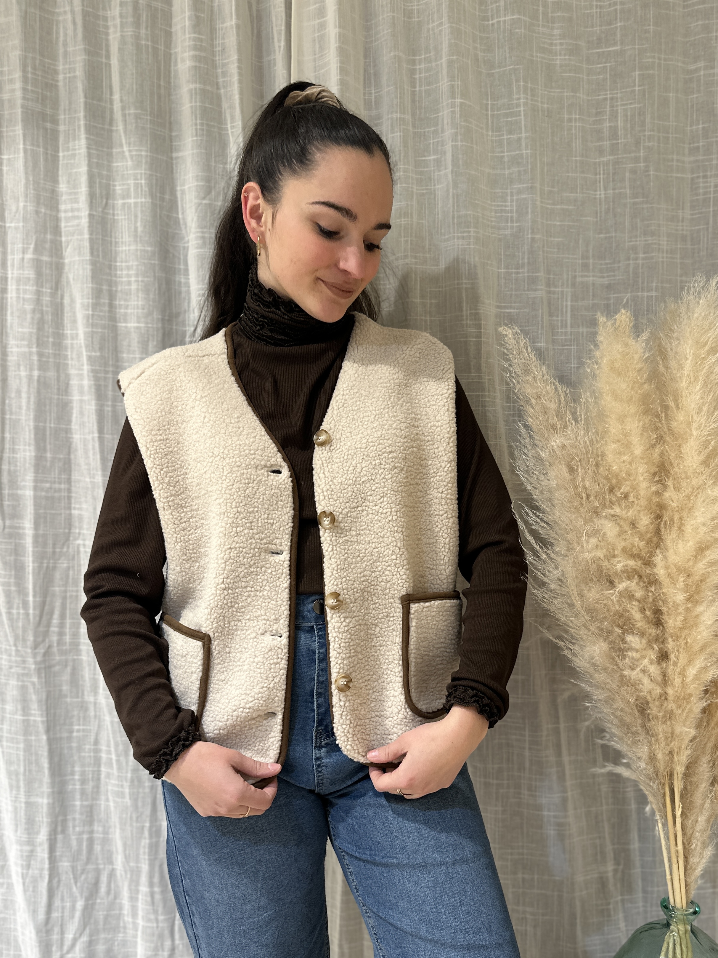 Veste LIZZIE Ecru/Marron