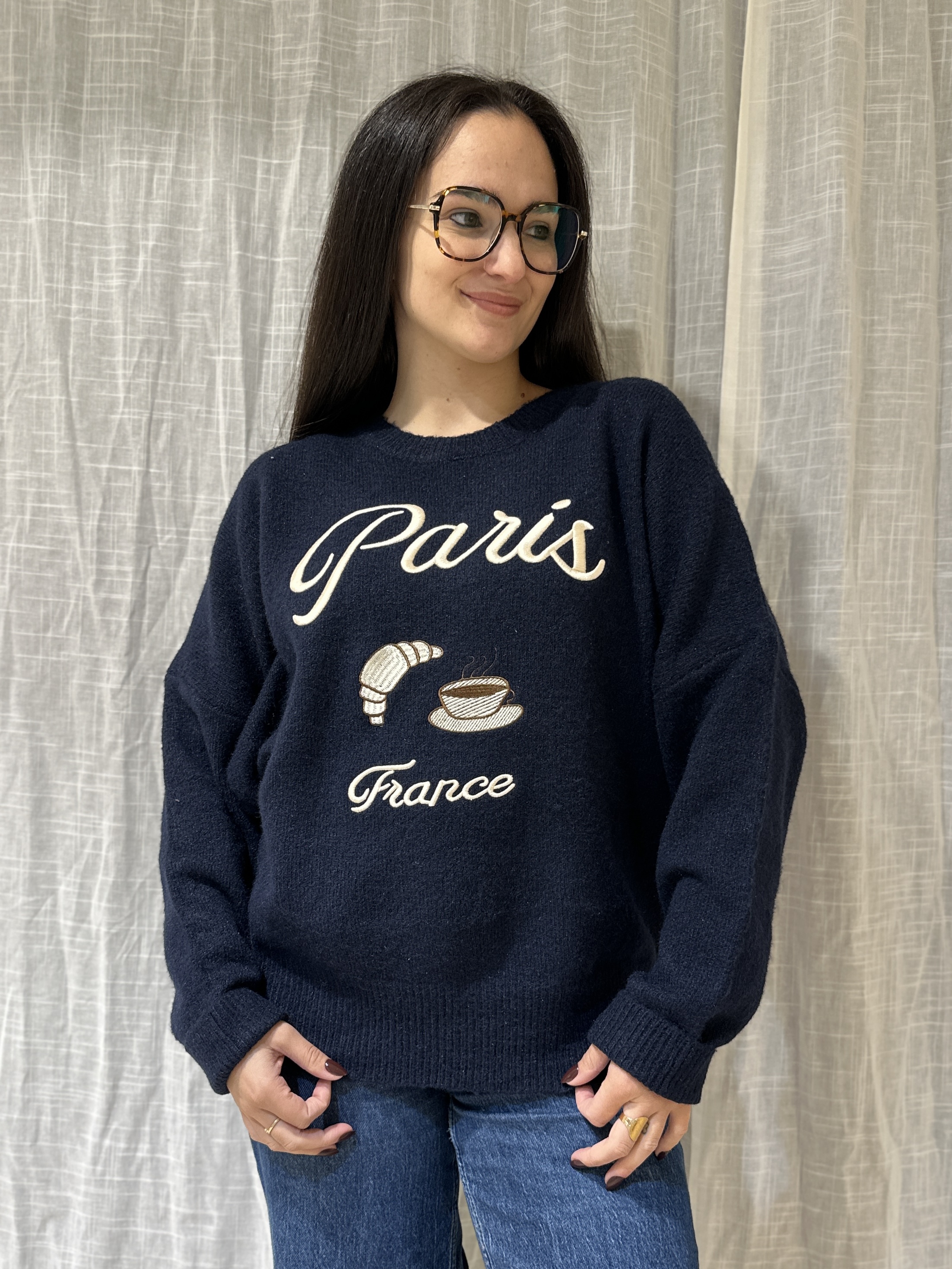 Pull "PARIS" Bleu Marine