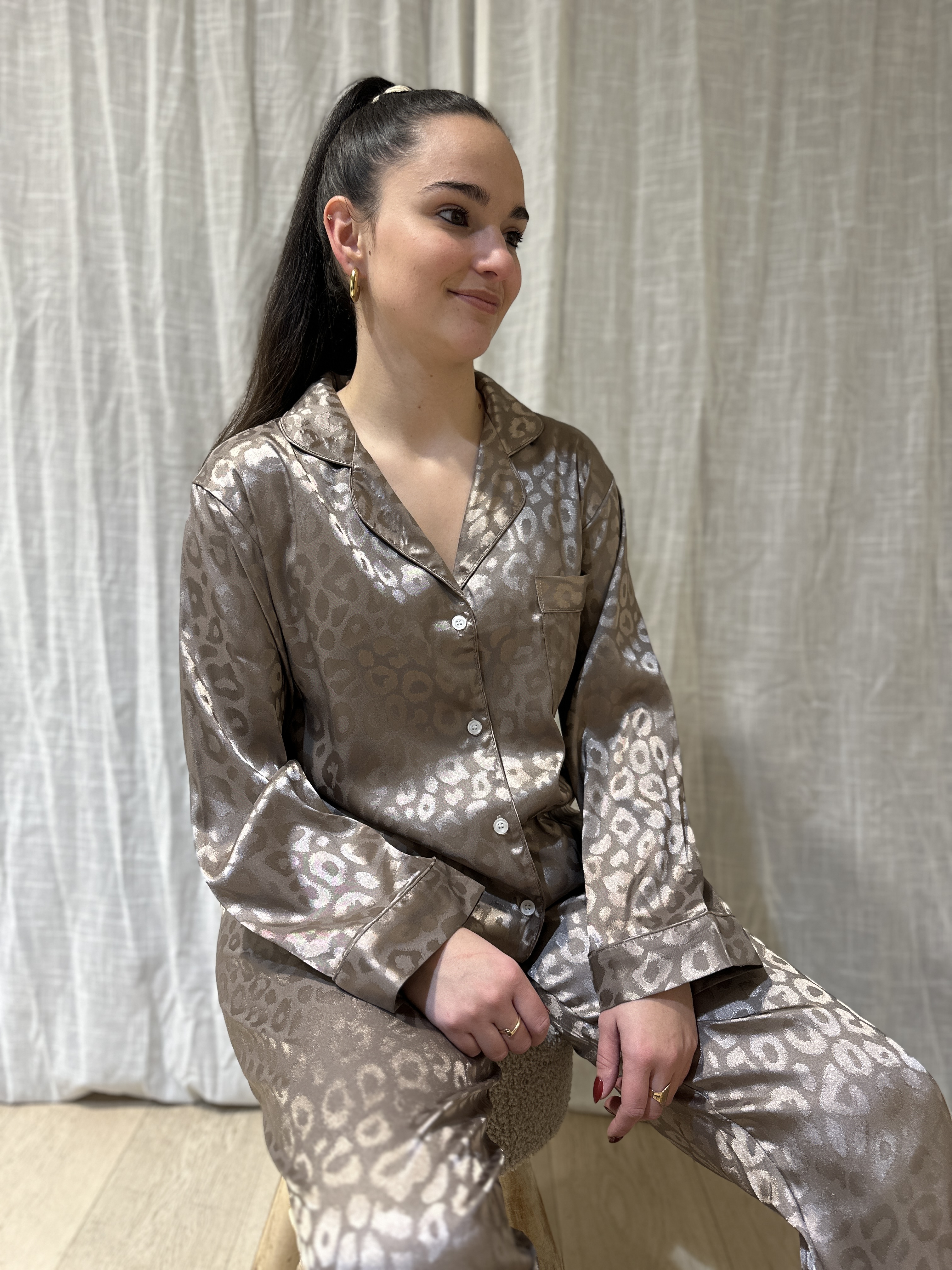 Pyjama LÉOPARD Satiné Marron
