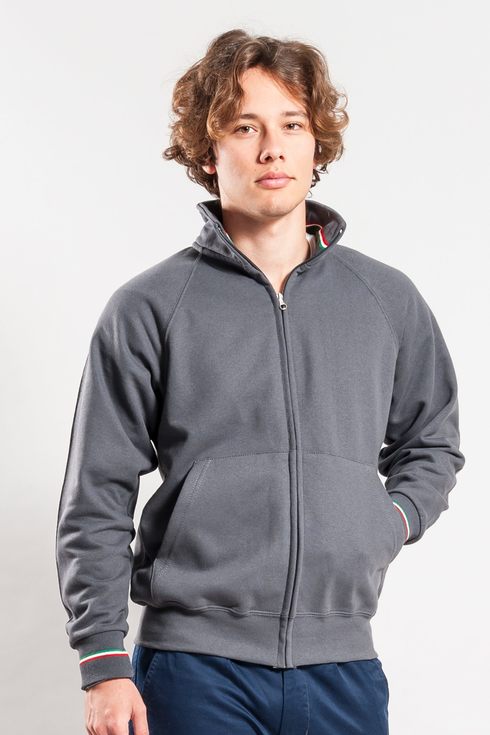 Felpa ecosostenibile Jacket tricolore zip lunga