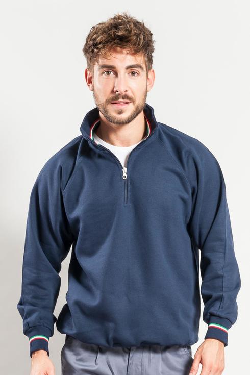 Felpa ecosostenibile collo zip tricolore