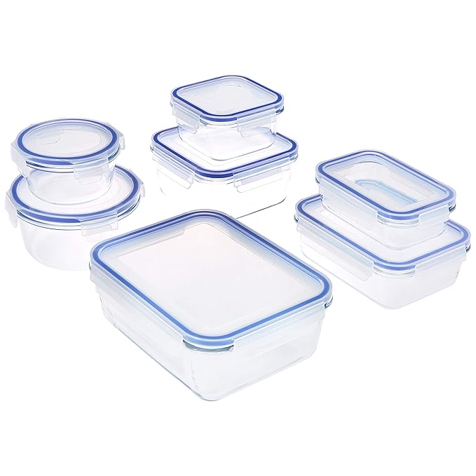 Amazon Brand – Solimo Rectangular Glass Storage Container Set, Set of 7, Transparent