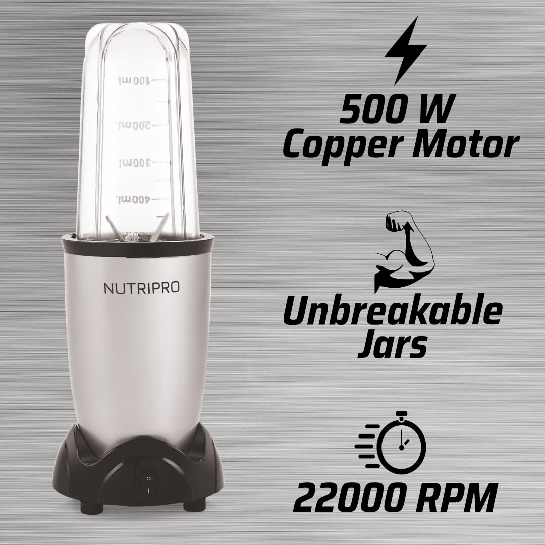 NutriPro Juicer Mixer Grinder - Smoothie Maker - 500 Watts (2 Jar, Silver) 