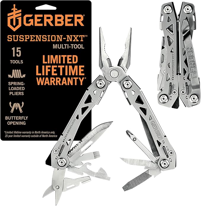 Gerber Gear Suspension-NXT 15-in-1 EDC Multi tool with Pocket Knife, Needle Nose Pliers and Wire Stripper Tools