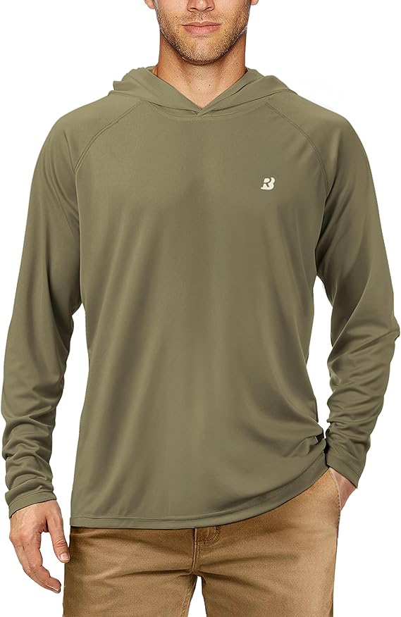 Roadbox UPF 50+ Fishing Shirts for Men, Long Sleeve UV Sun Protection Hoodie, Outdoor Hiking Running Swimming Rash Guard