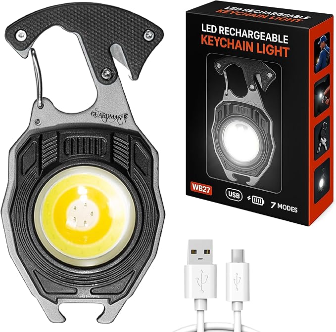 GUARDMAN Fathers Day Gift for Dad – Multitool Survival Keychain Tool with COB LED Flashlight, 