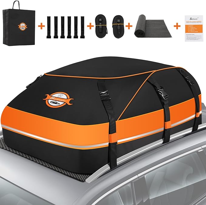 Sailnovo Rooftop Cargo Carrier Waterproof 20 Cubic Feet Car Roof Rack Cargo Carrier Roof Cargo Bag for All Cars with/Without Rack
