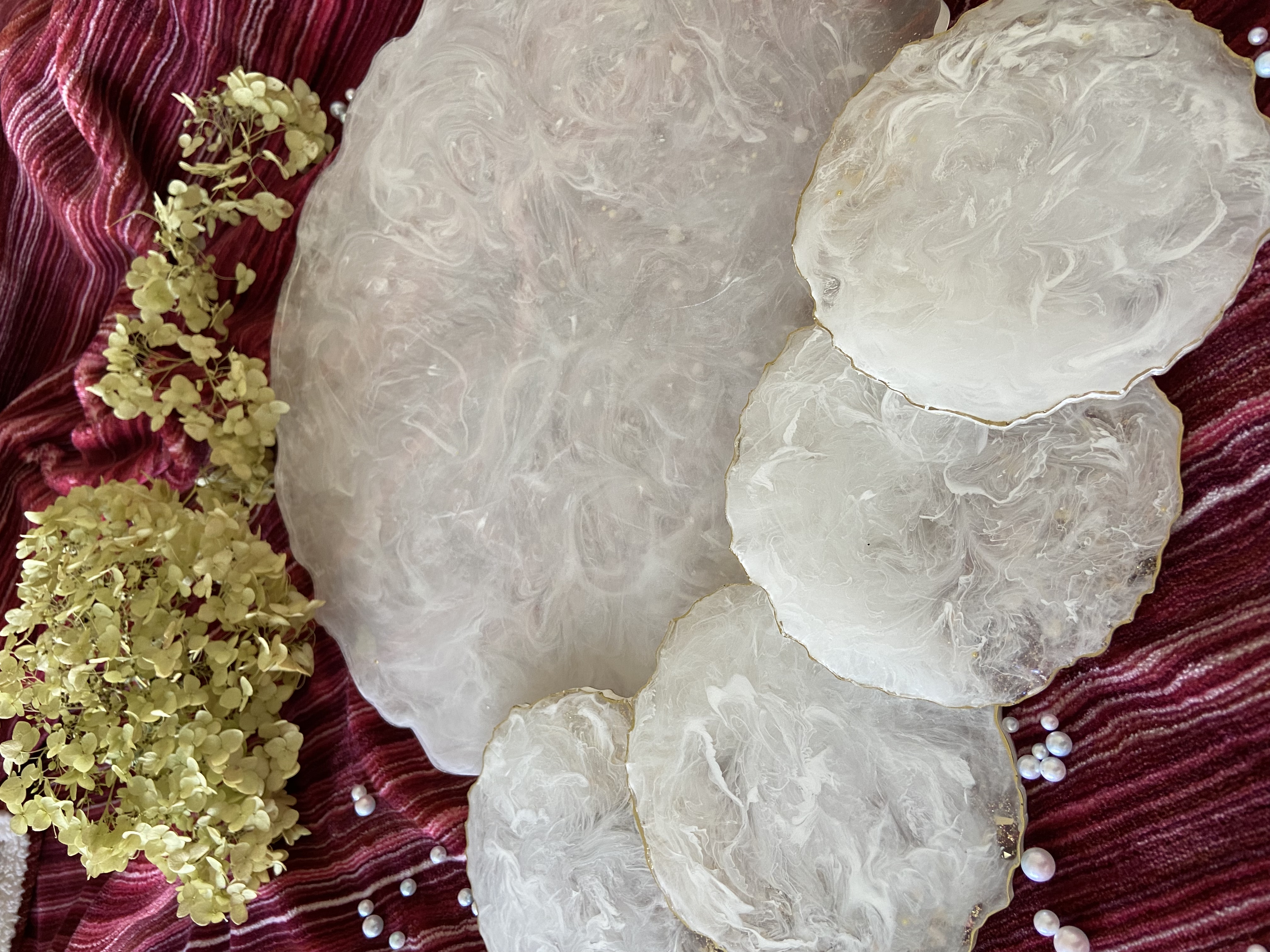 Natural Selenite inspired Tray and Coasters