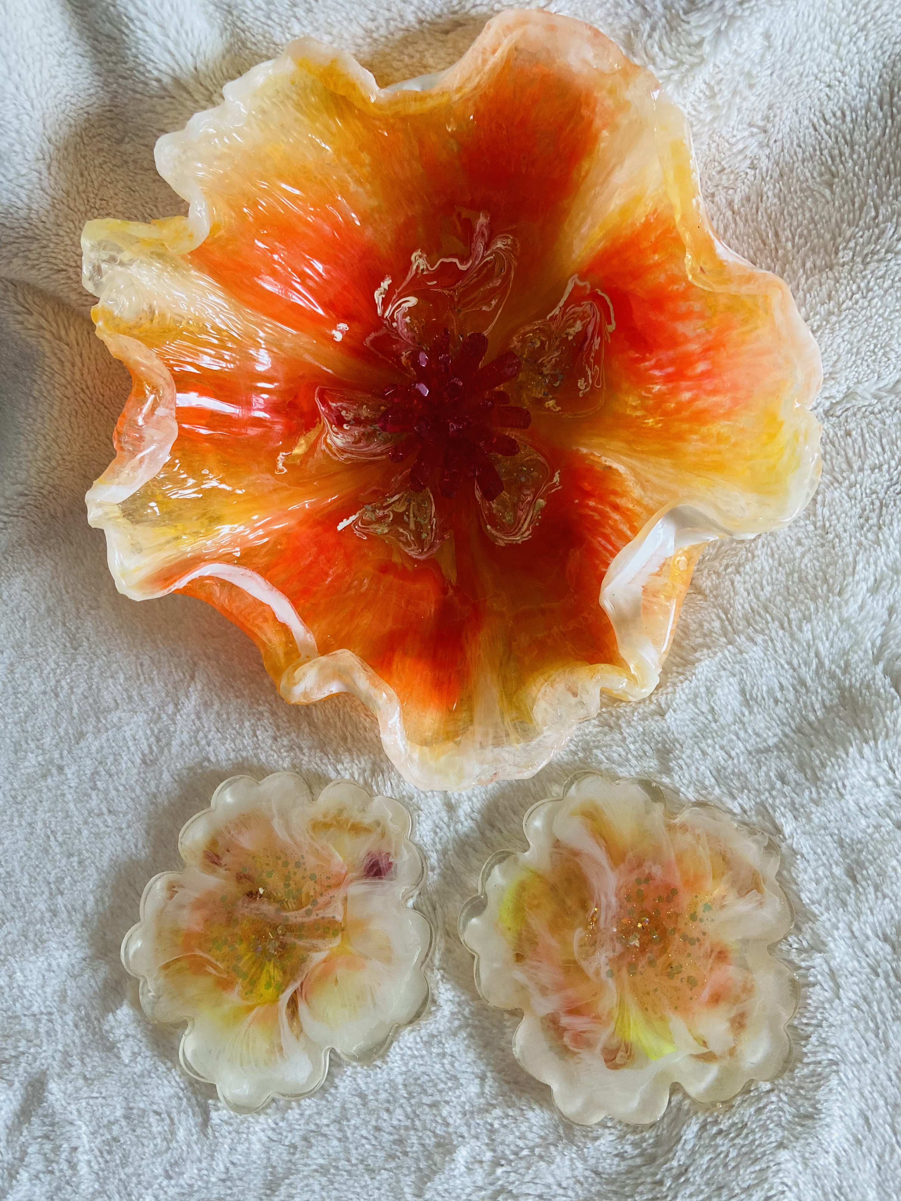 Handcrafted Resin Art Flower Bowl and Coaster Set