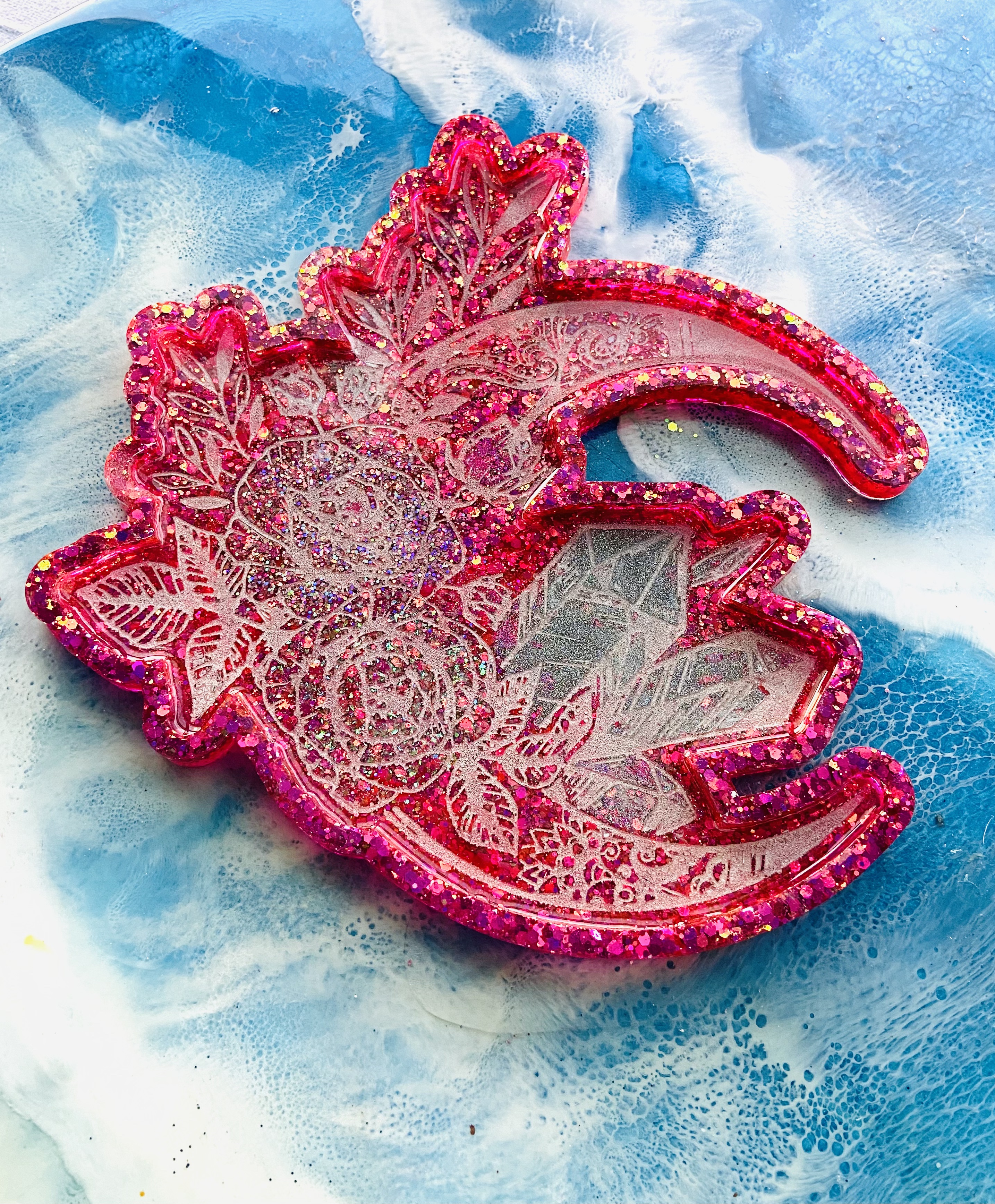 Glittery Resin Crescent Moon Tray