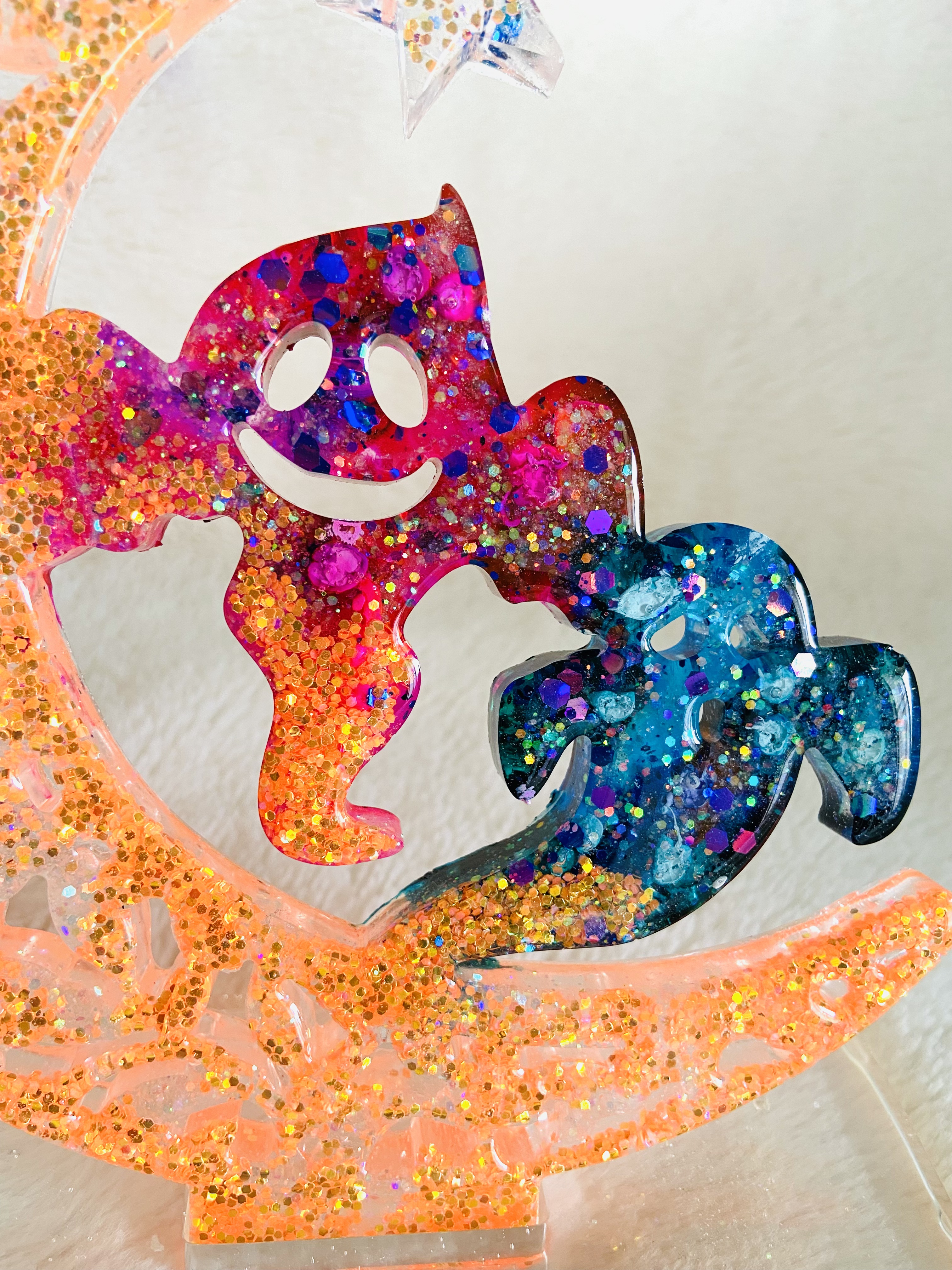 Glittering Moon and Cats Ornament table decor with stand