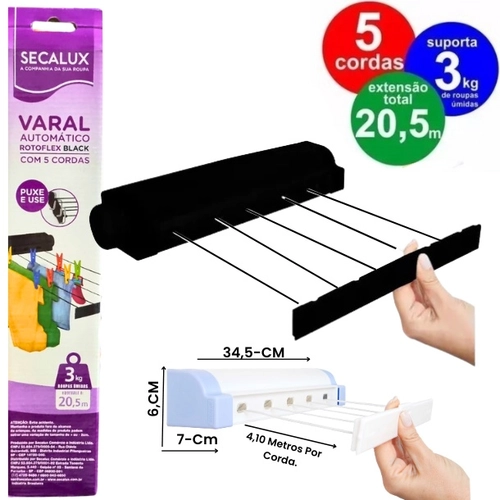 Varal Automático Rotoflex com 5 Cordas Secalux