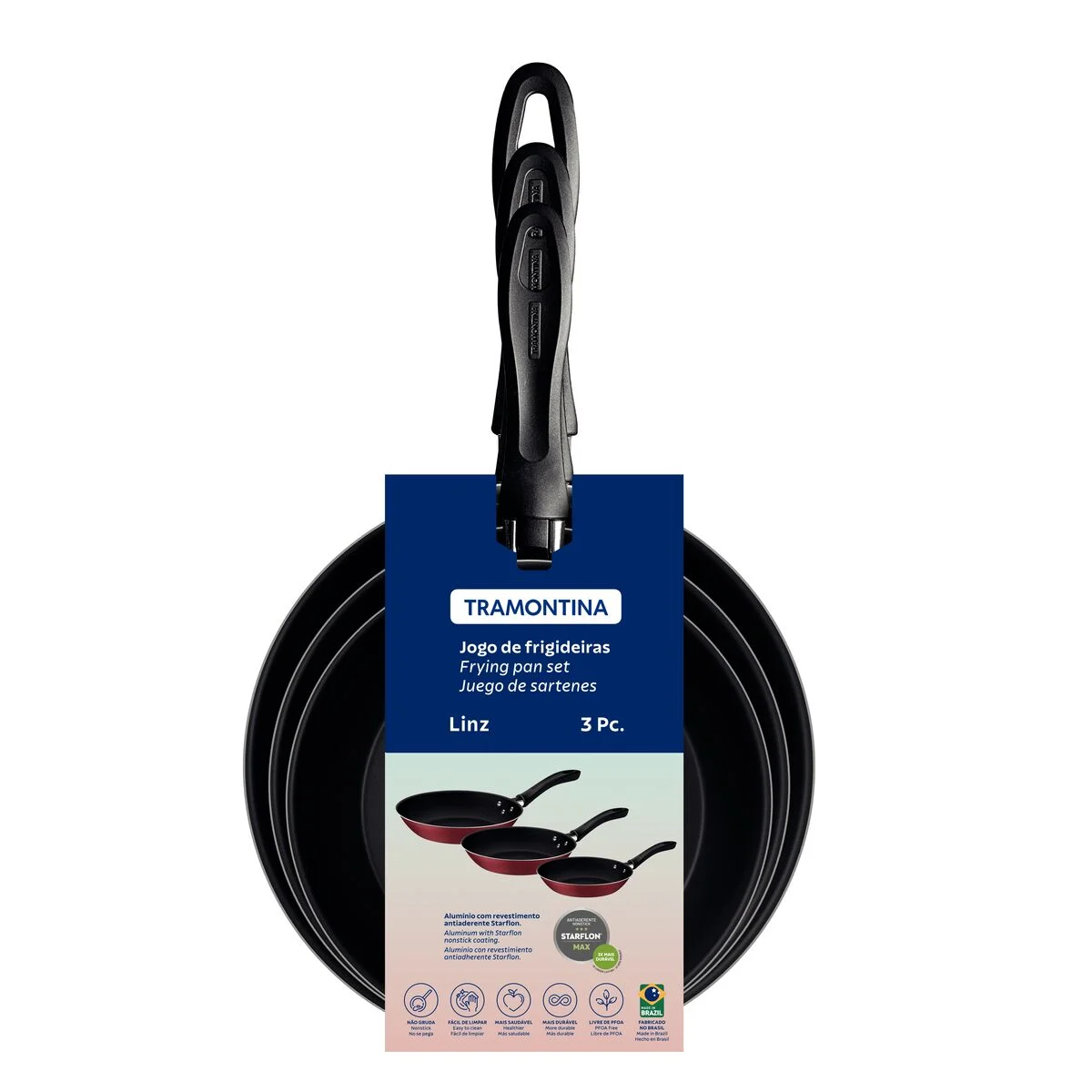 Jogo de Frigideiras Tramontina Vermelho 03 Peças