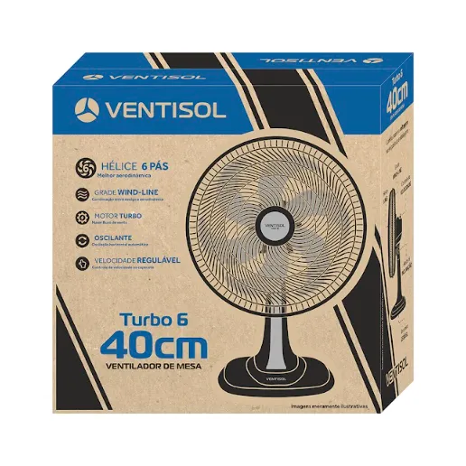 Ventilador de Mesa Ventisol Turbo 6 Pás 40cm Preto 127V