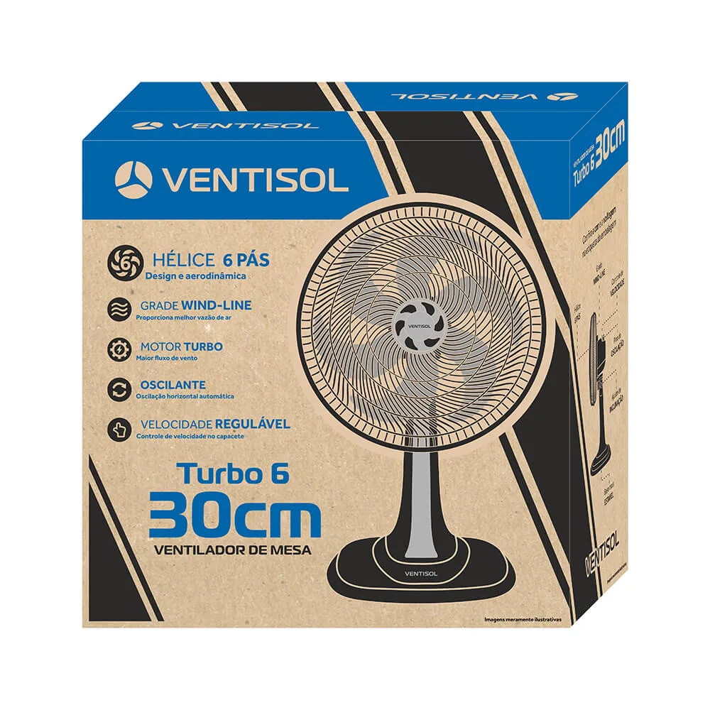 Ventilador de Mesa Ventisol Turbo 6 Pás 30cm Preto 127V