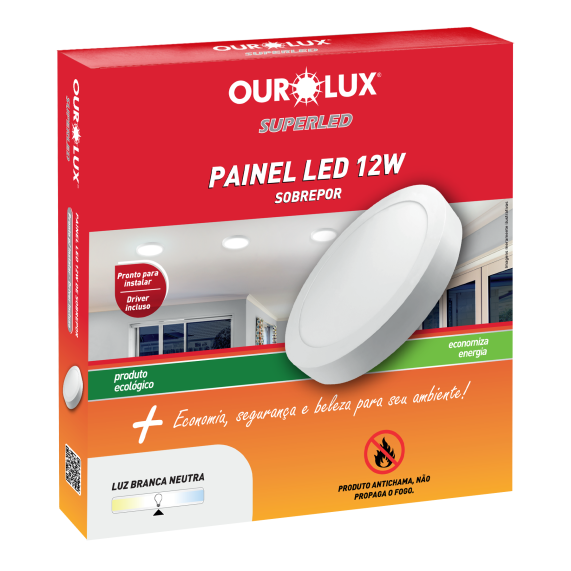 Painel LED 12W Sobrepor Redondo Ourolux