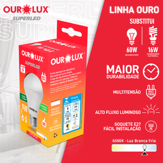Lâmpada LED 9W 6500K OUROLUX 