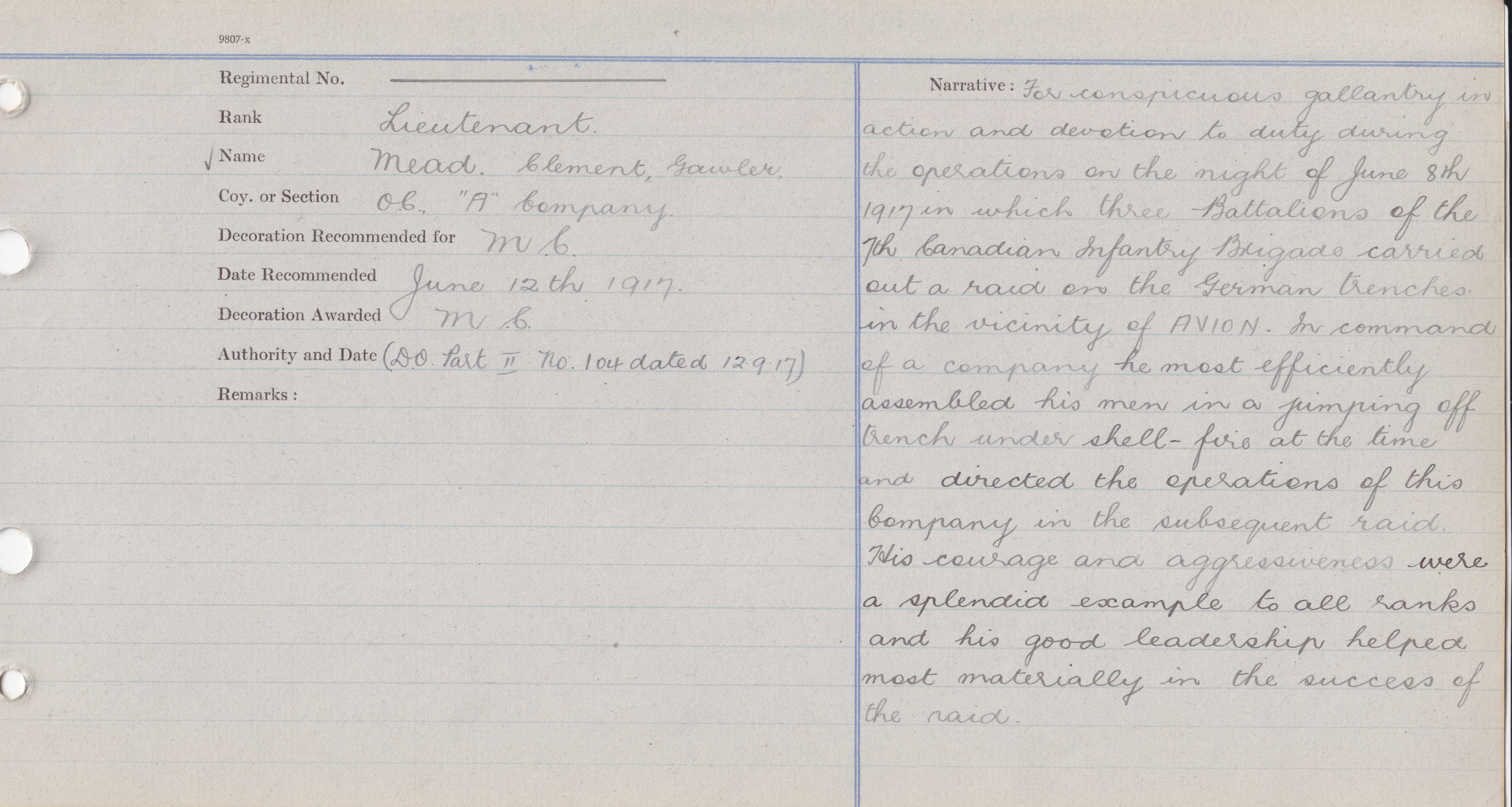 Captain Clement G. Mead MC