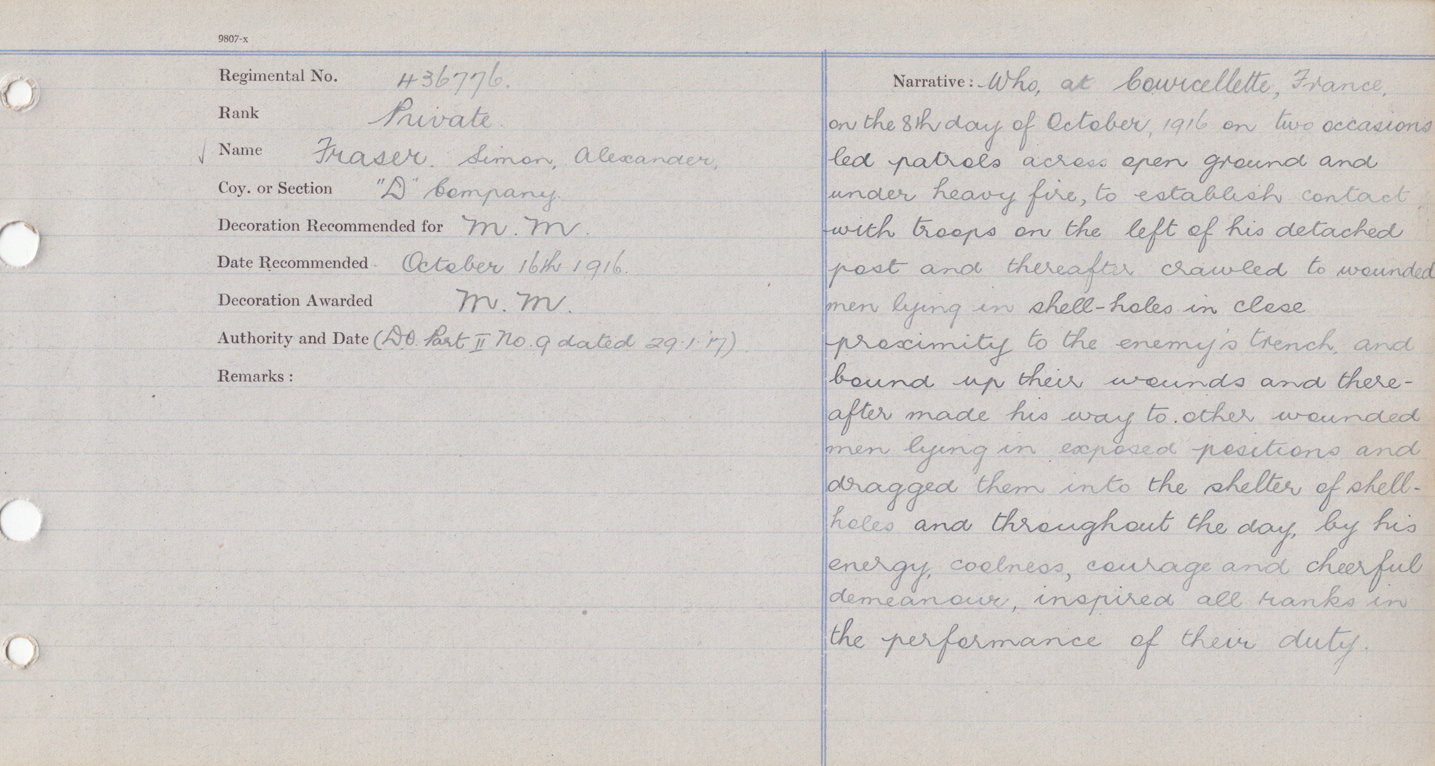 436776 Corporal Simon A. Fraser MM