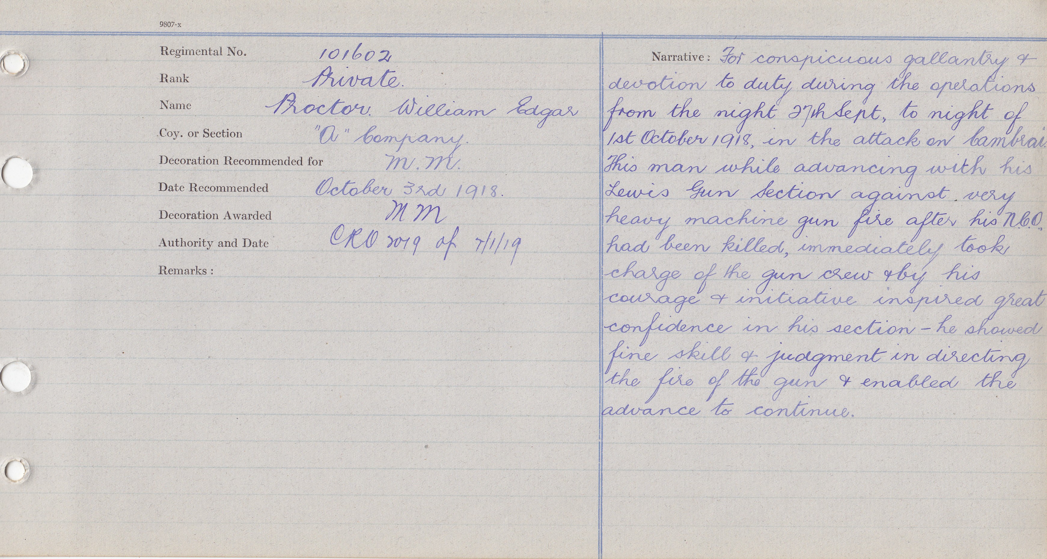 101602 Private William E. Proctor MM