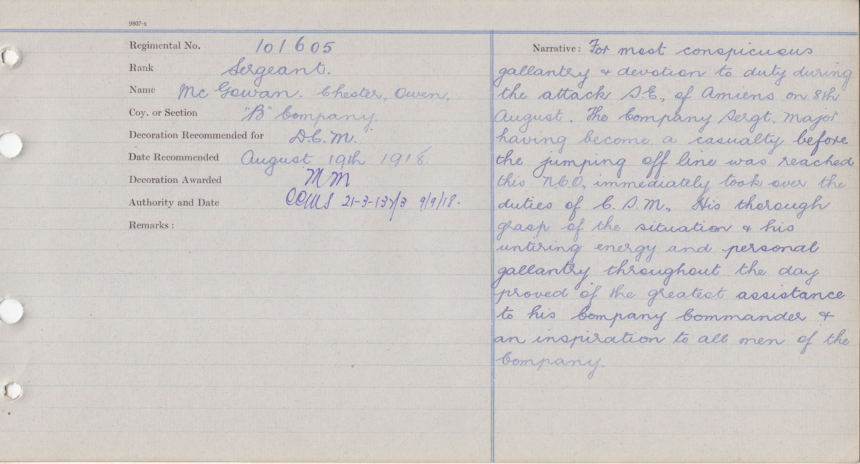 101605 Sergeant Chester O. McGowan MM