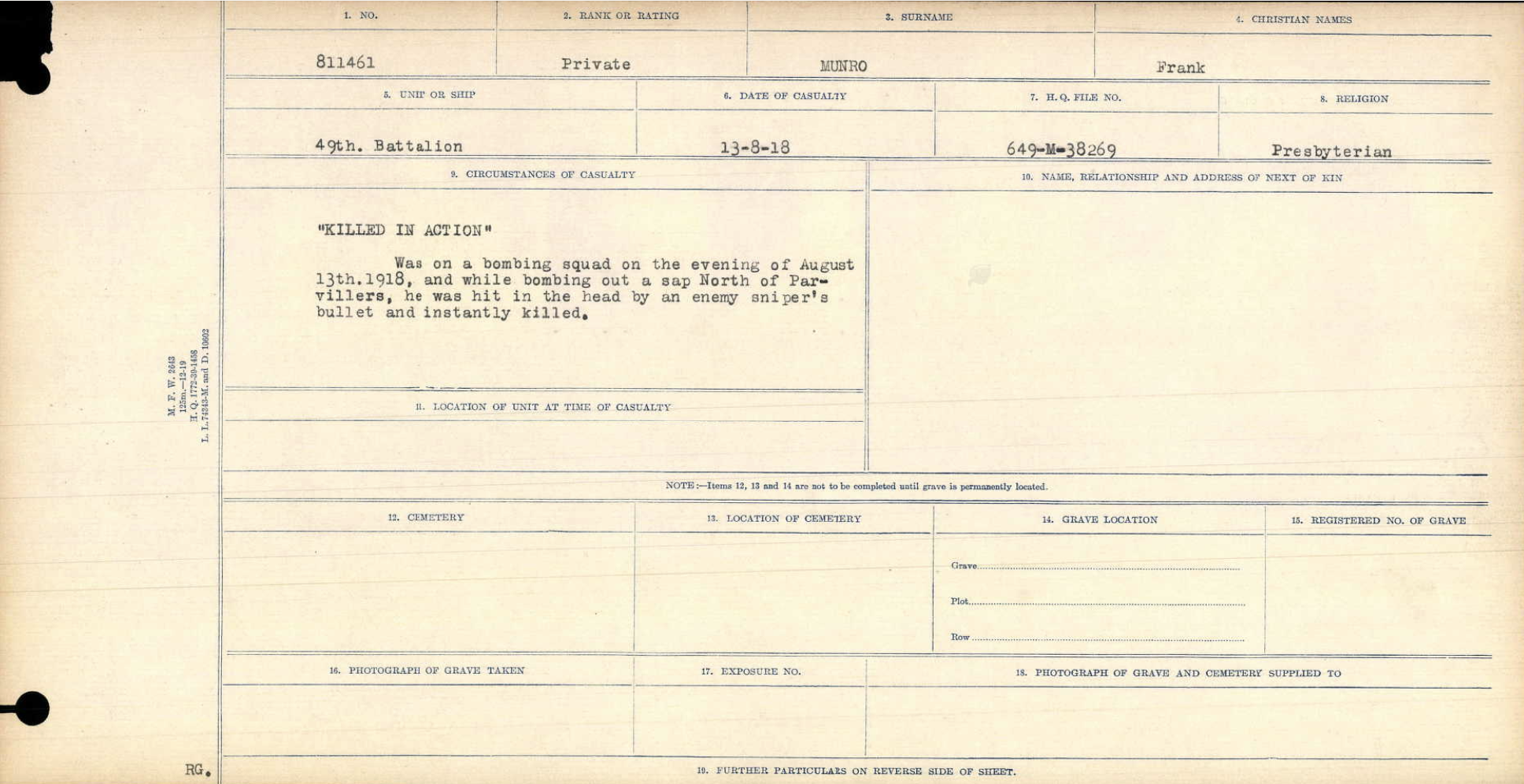 811461 Private Frank Munro
