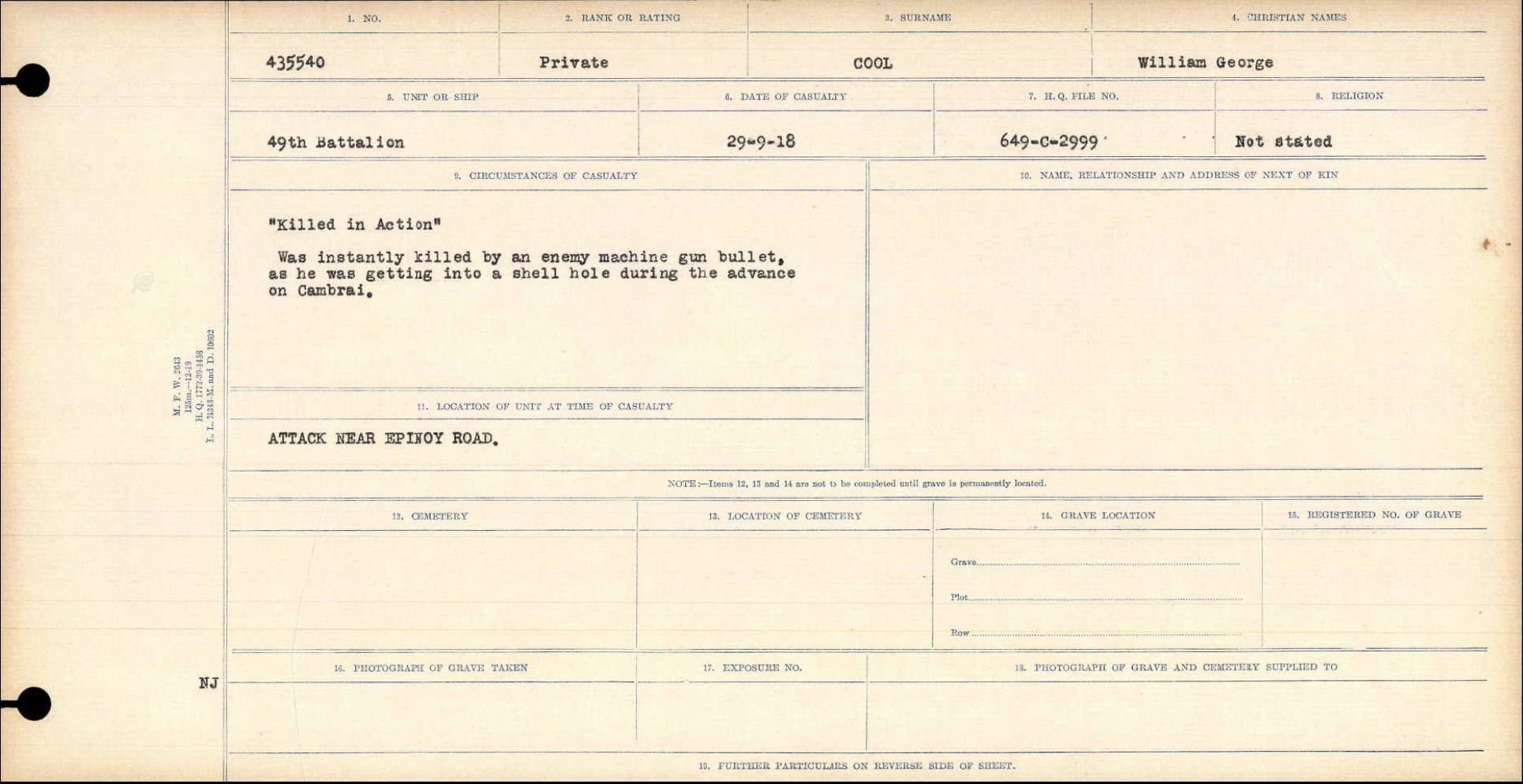 435540 Private William G. Cool