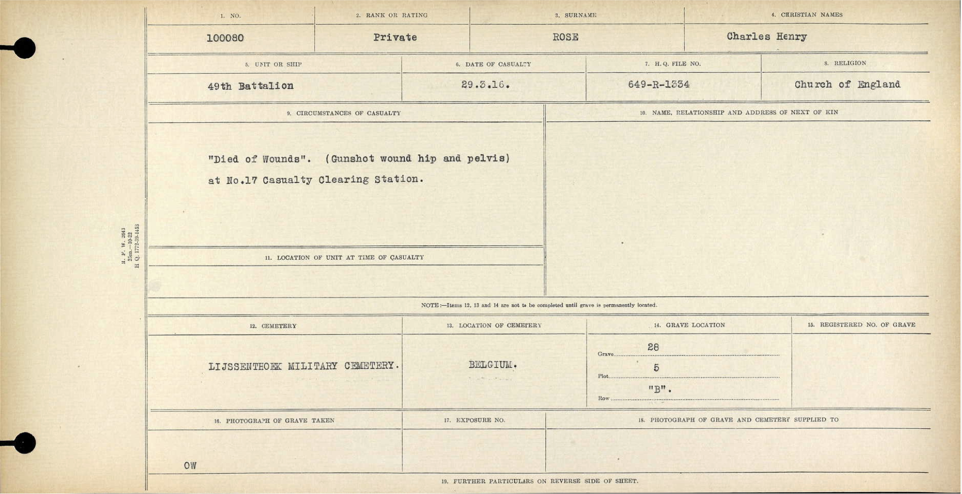100080 Private Charles H. Rose