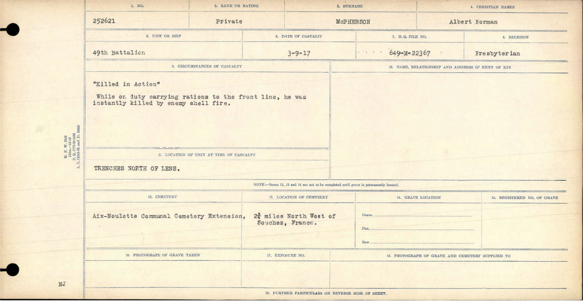 252621 Private Albert N. McPherson