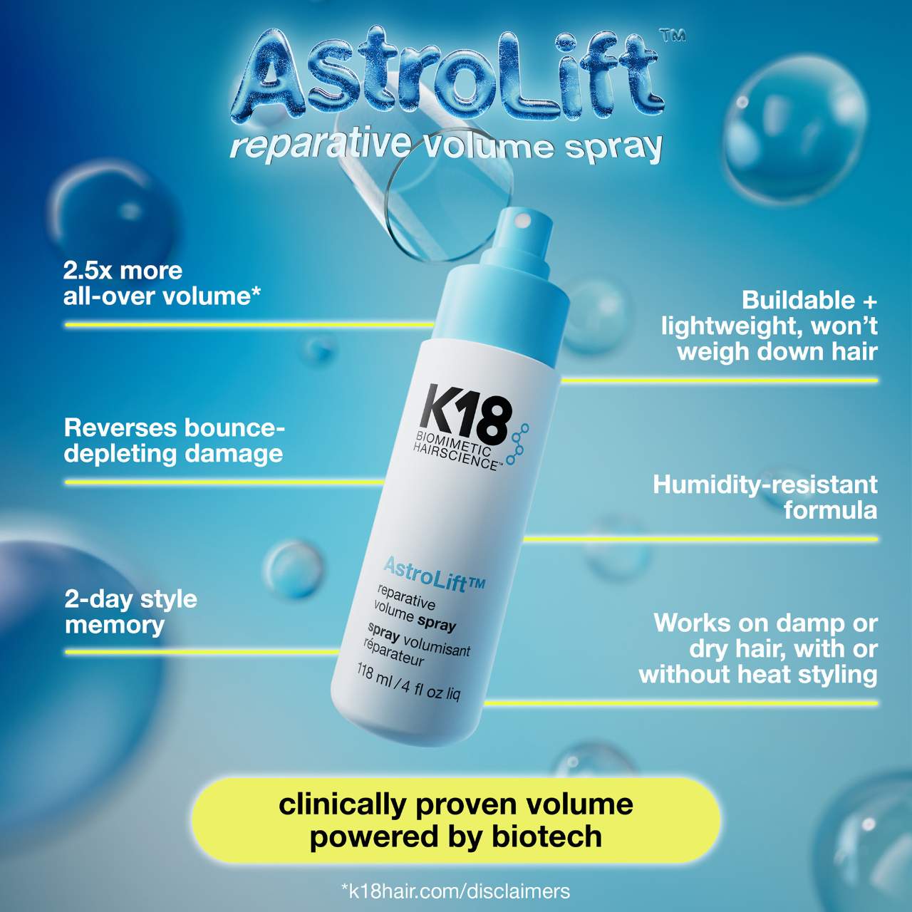 K18 AstroLift Spray Voluminizador Reparador
