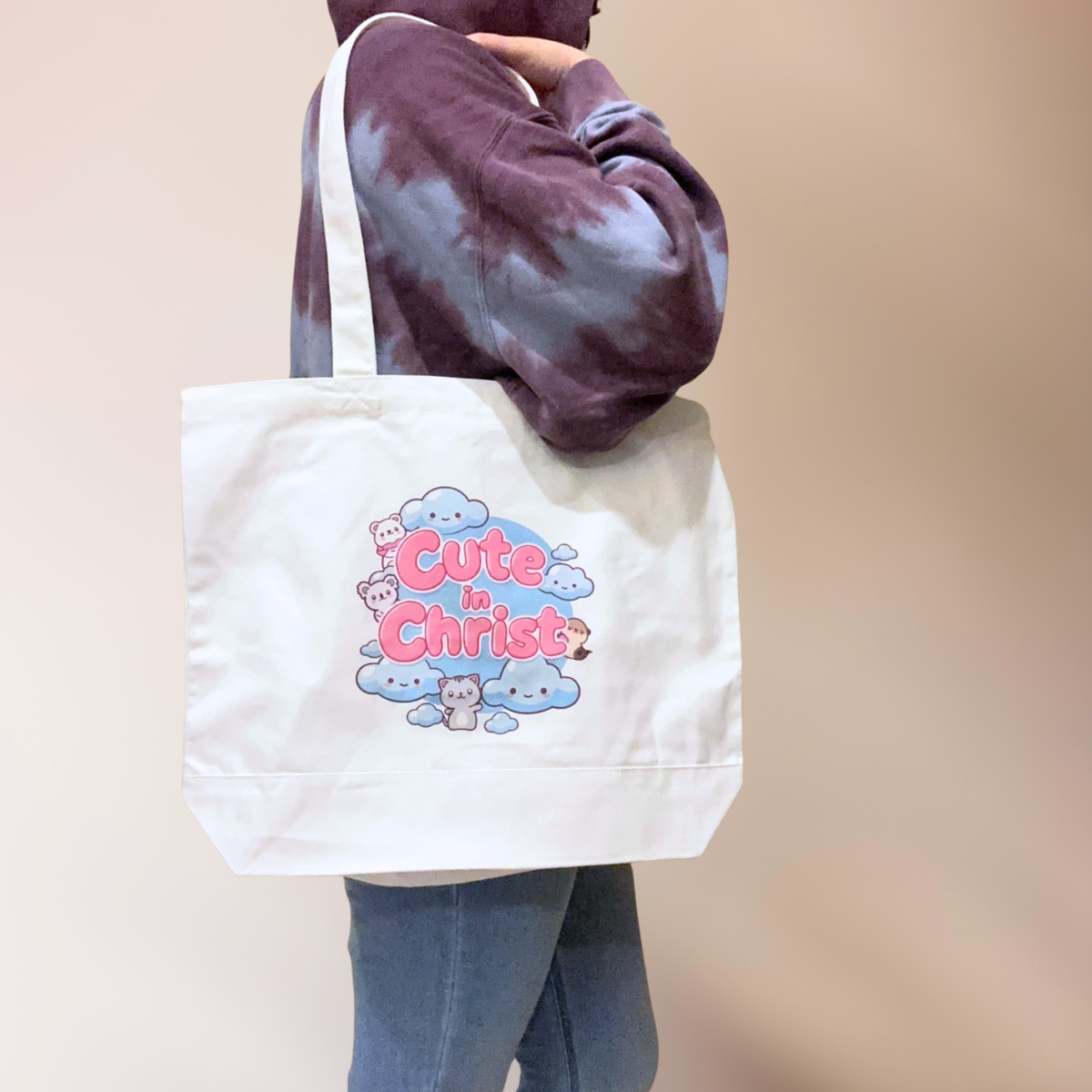 Cute in Christ Tote Bag | Large Christian Book Bag