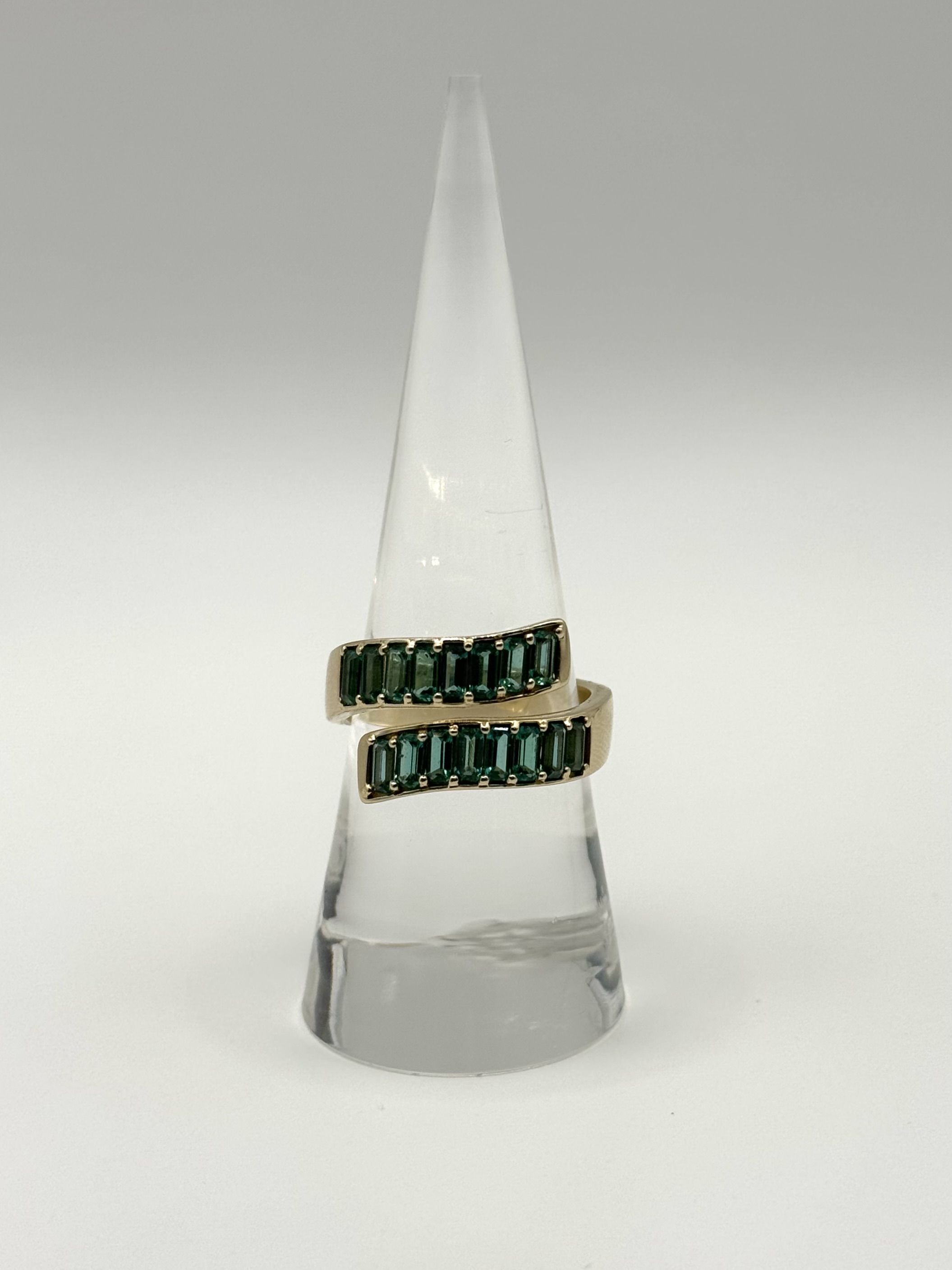 Zambia Green Emerald & 14k Gold Stacked Baguette Ring