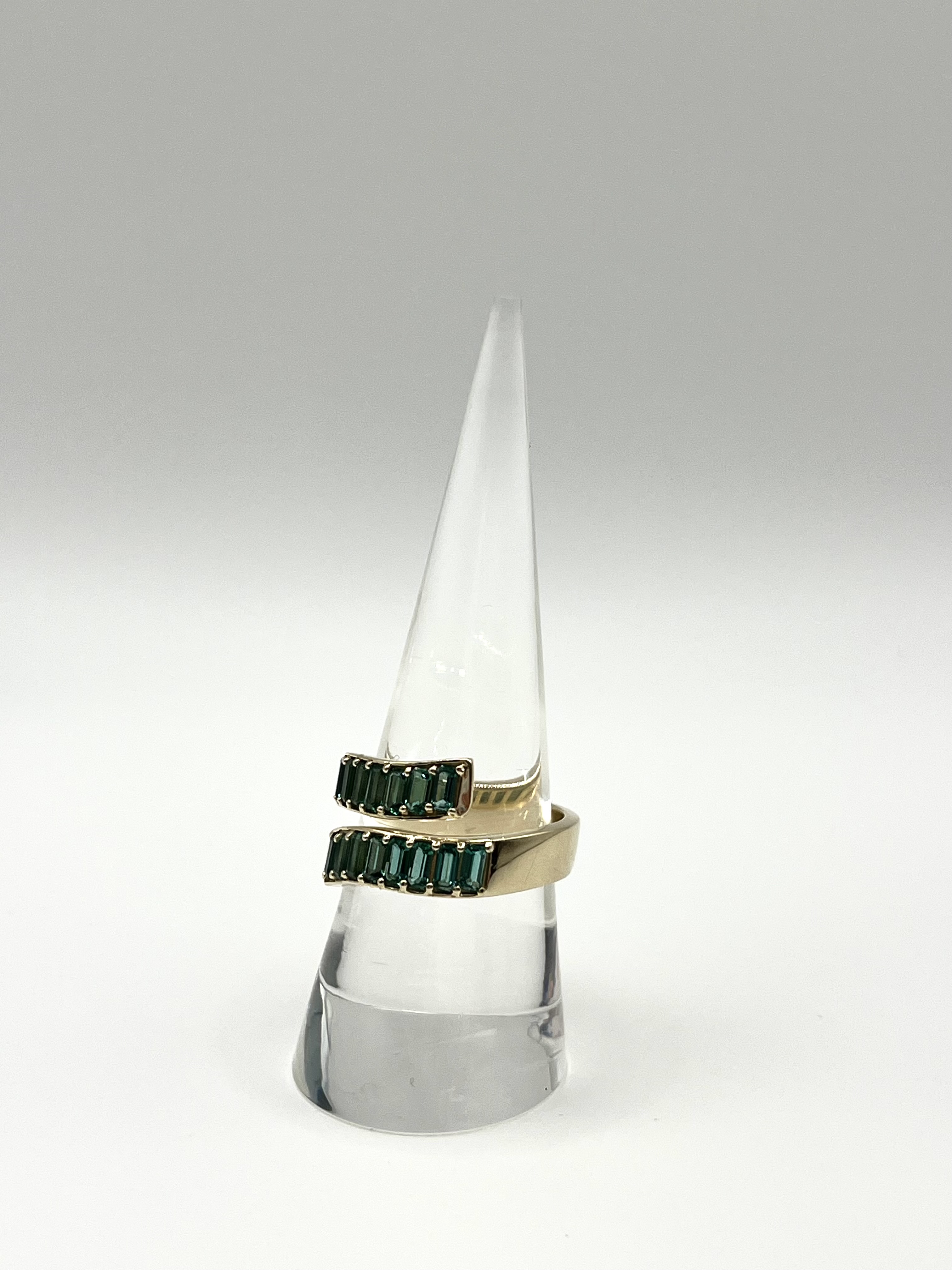 Zambia Green Emerald & 14k Gold Stacked Baguette Ring