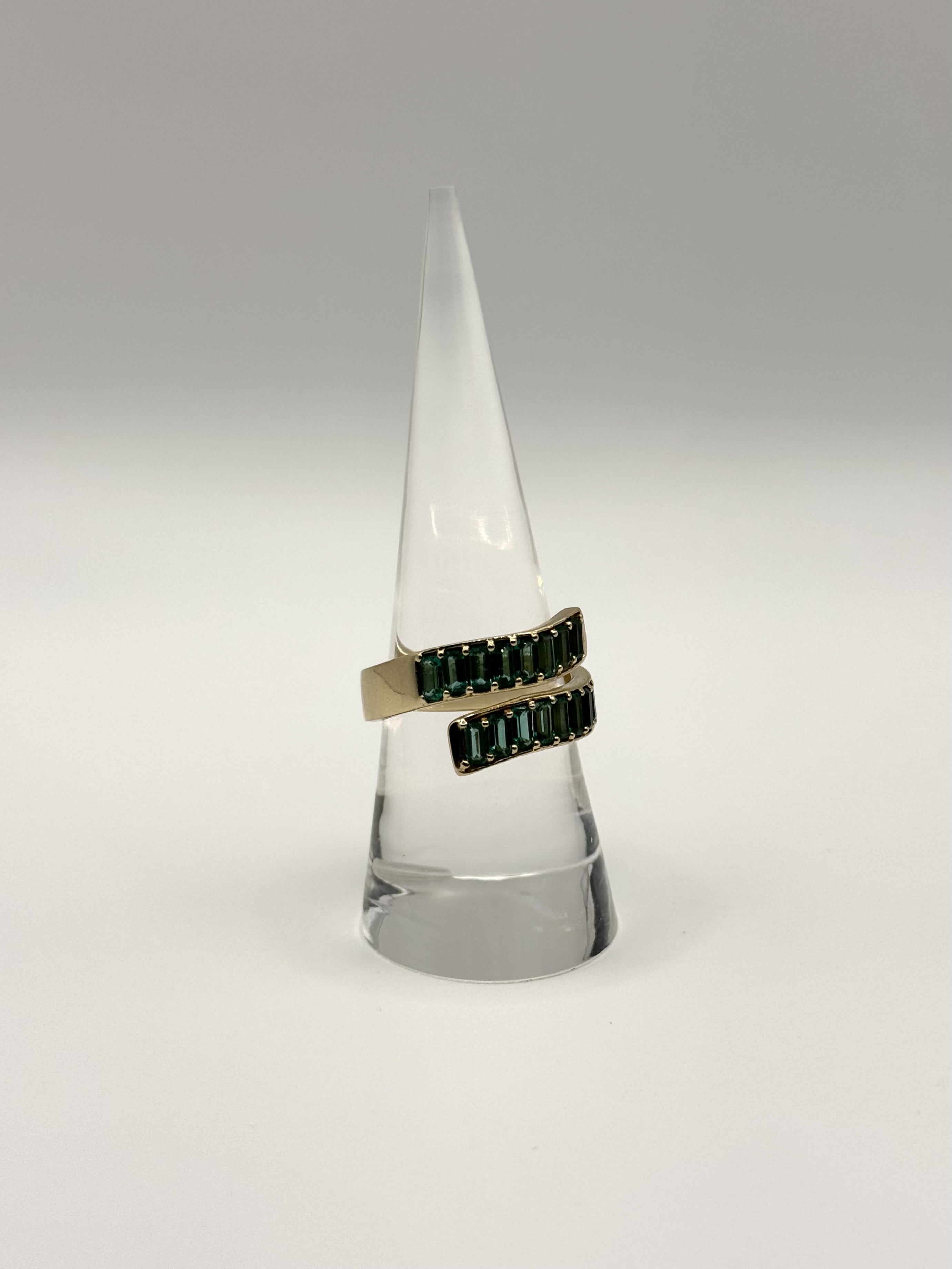 Zambia Green Emerald & 14k Gold Stacked Baguette Ring