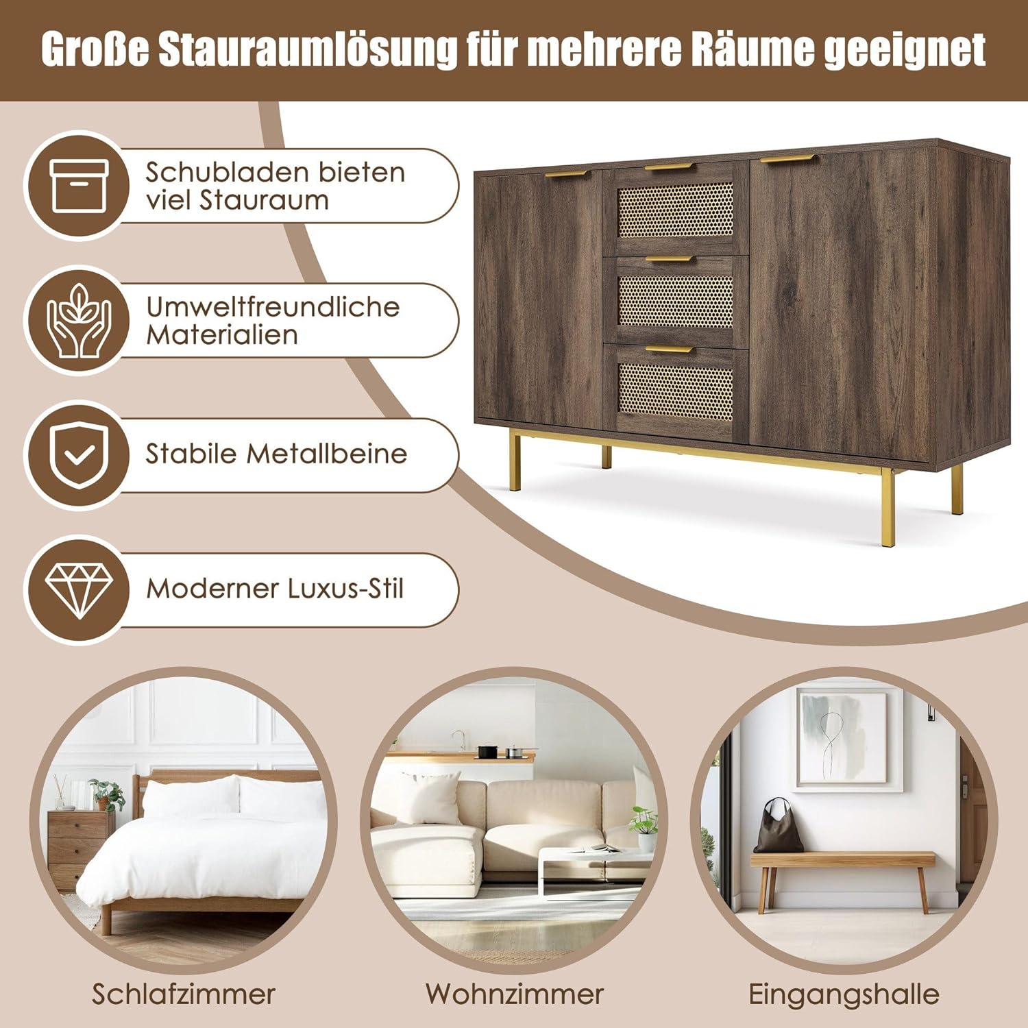 Kommode Sideboard Schrank mit Rattan Schubladen || Chest of drawers sideboard cabinet with rattan drawers