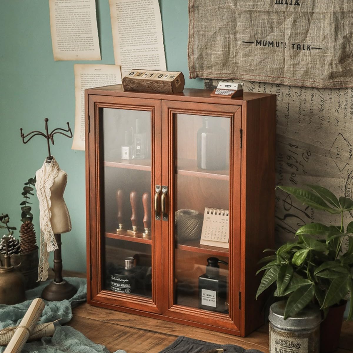 Beistellschrank Lagerschrank, hölzerner Vintage-Vitrinenschrank ||  Side Cabinet Storage Cabinet Wooden Vintage Display Cabinet