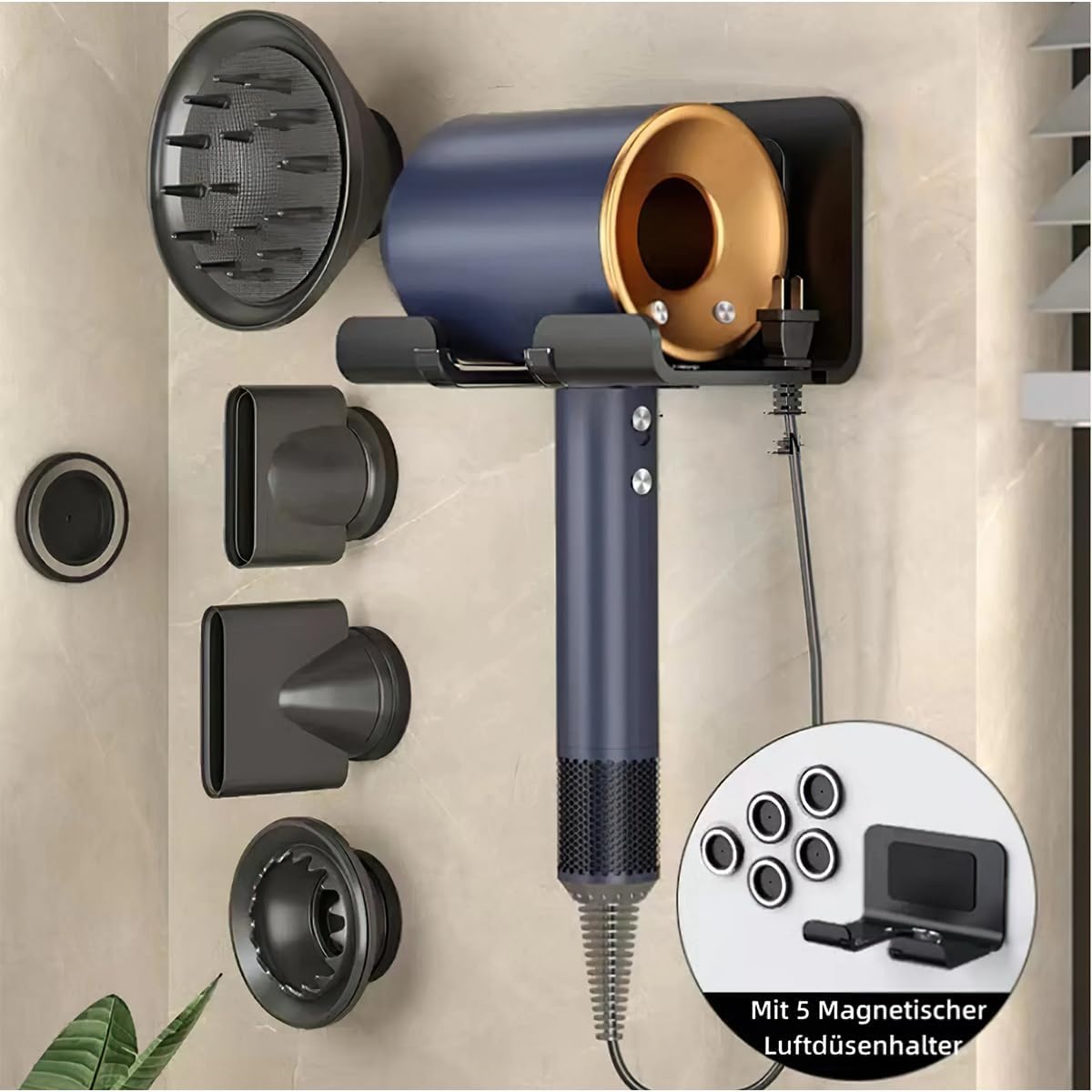 Haartrockner-Wandhalterung – Fönhalter mit 5 Magneten || Hair dryer wall mount – hair dryer holder with 5 magnets
