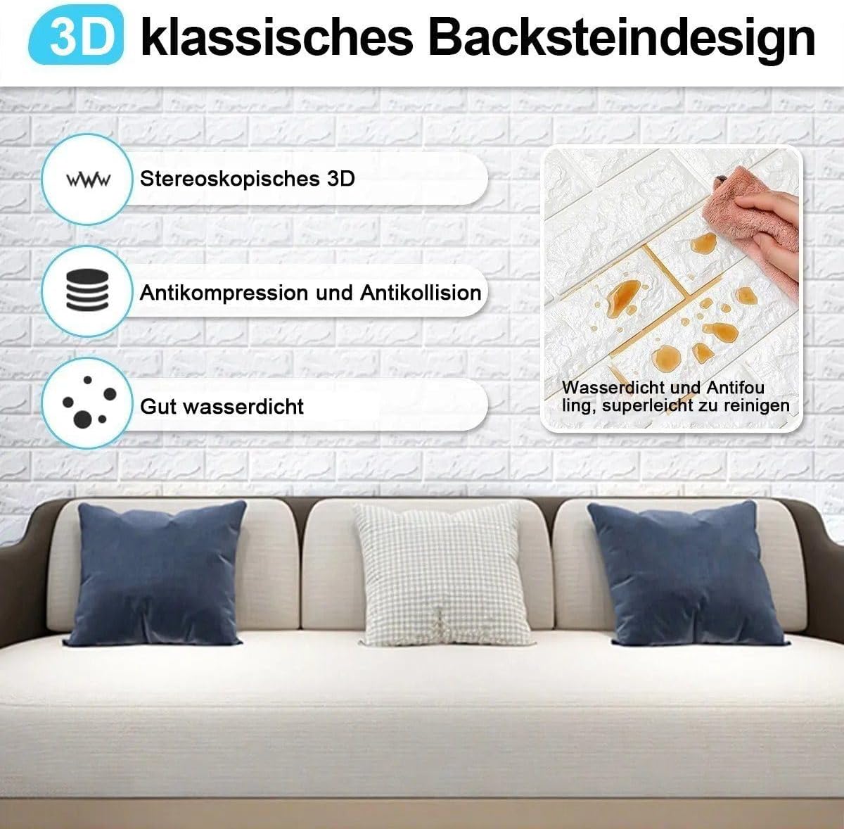 3D Wandsticker,35×38 cm,Selbstklebend 10 Stück || 3D Wall Sticker, 35 x 38 cm, Self-Adhesive 10pcs