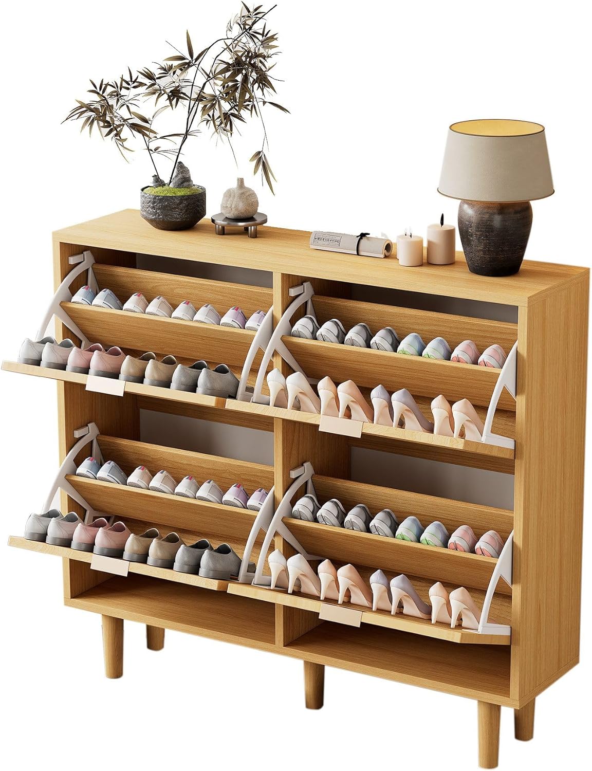 Schuhschrank mit 4 Klappschubladen ||  Shoe Cabinet with 4 Folding Drawers