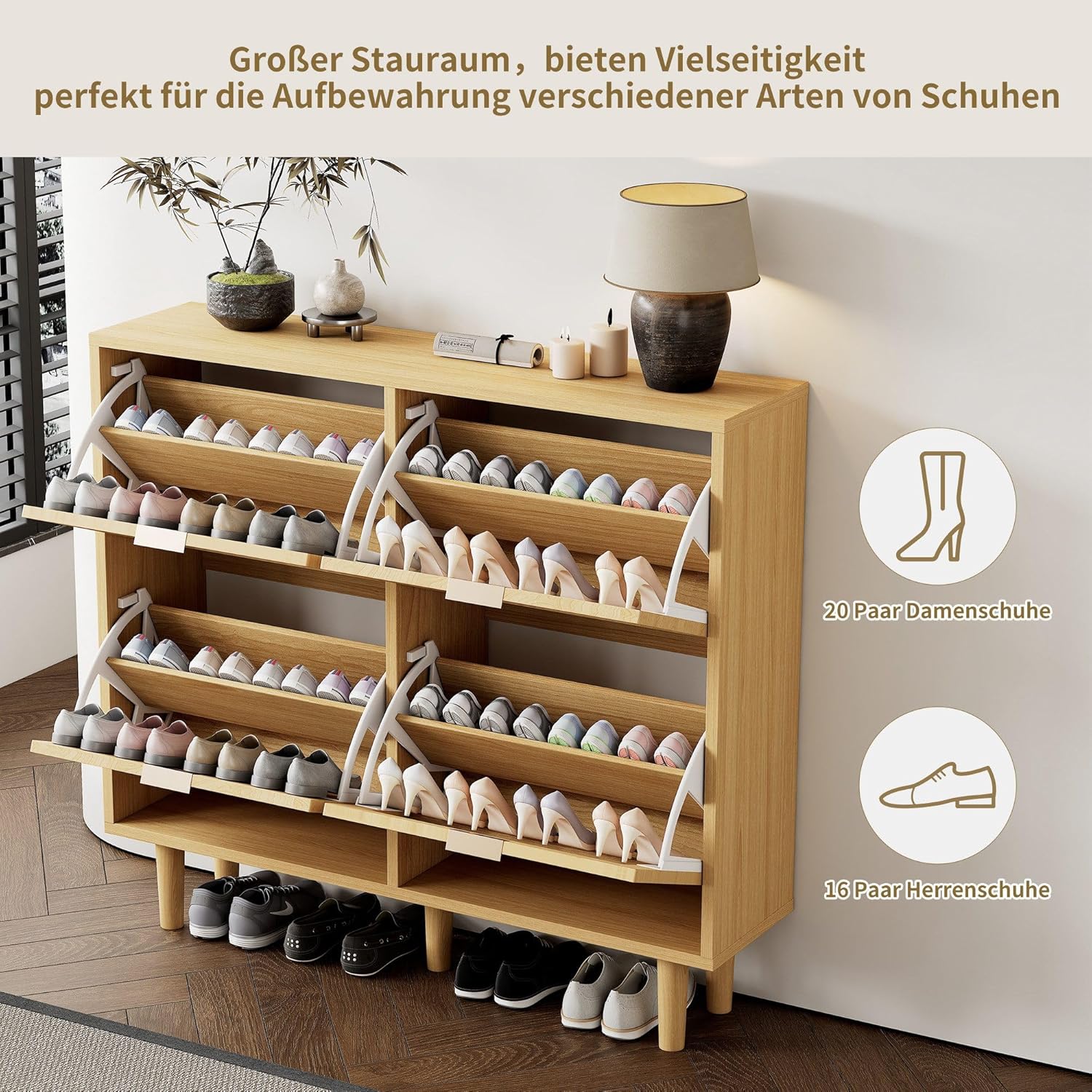 Schuhschrank mit 4 Klappschubladen ||  Shoe Cabinet with 4 Folding Drawers