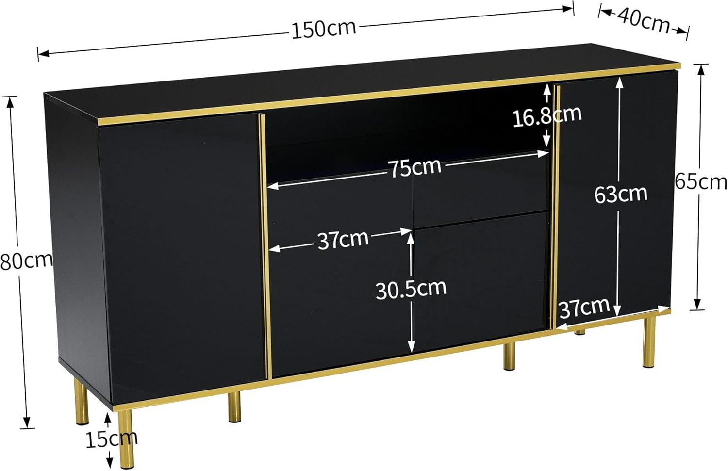 Elegante hochglänzende Schubladen Kommode mit LED-Beleuchtung  ||  Elegant high-gloss chest of drawers with LED lighting