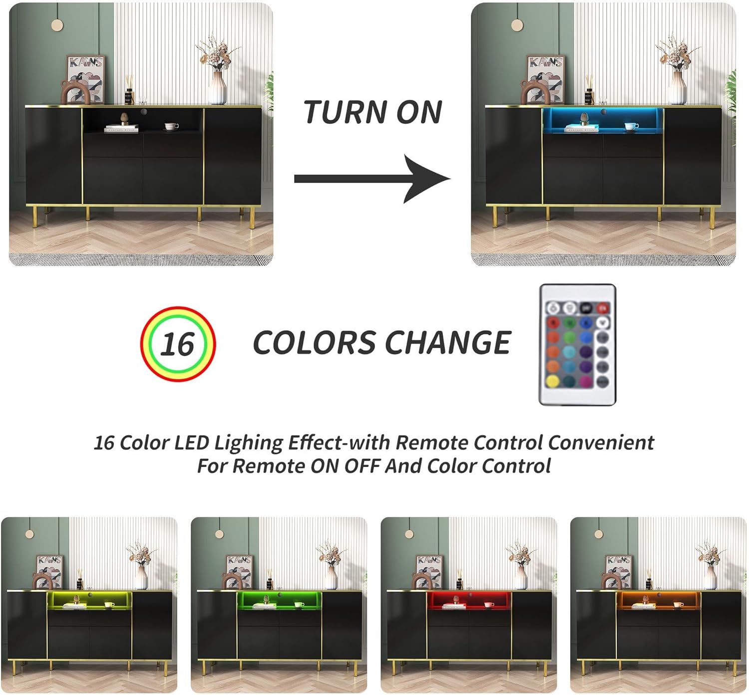 Elegante hochglänzende Schubladen Kommode mit LED-Beleuchtung  ||  Elegant high-gloss chest of drawers with LED lighting