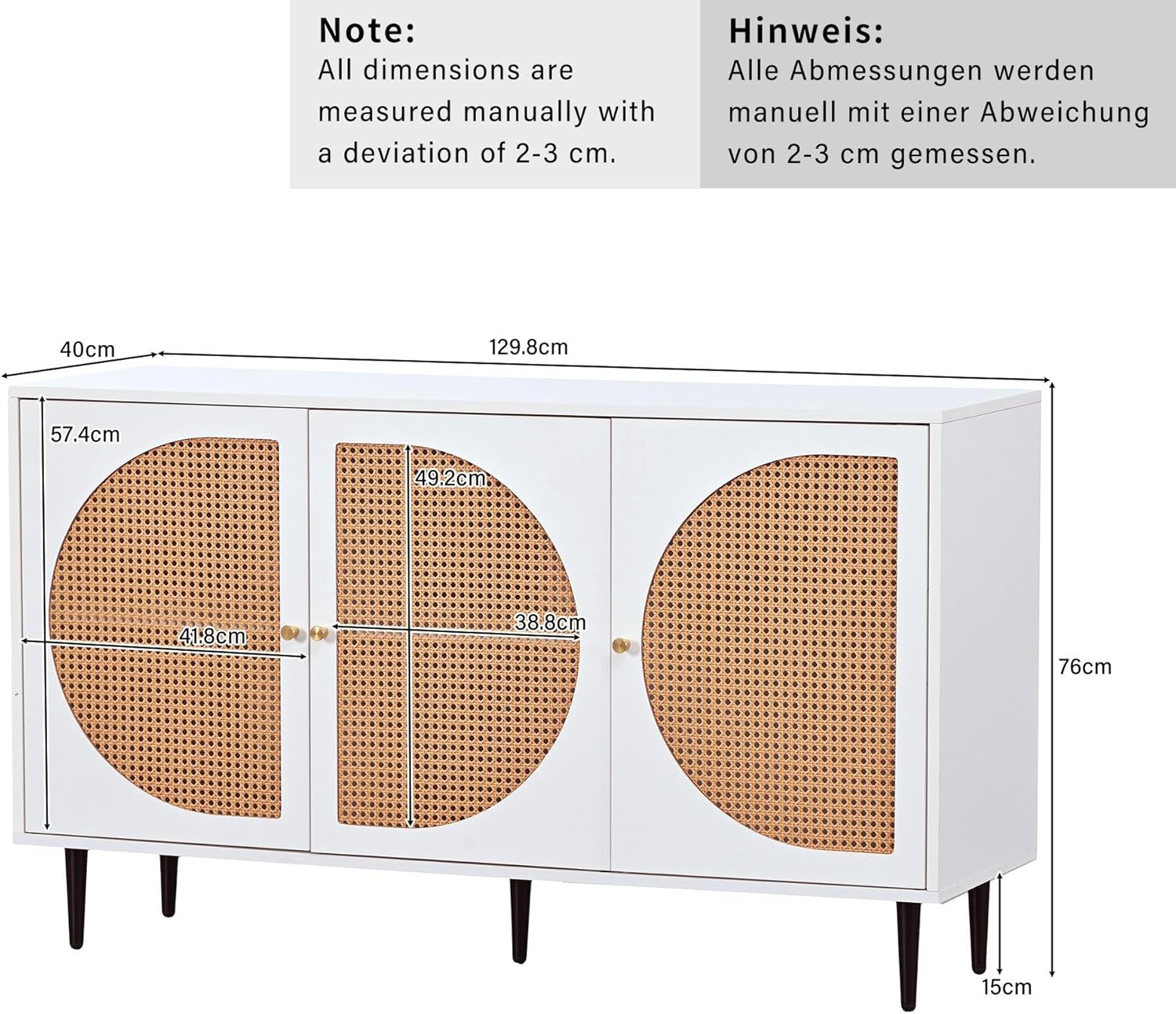 Sideboard mit 3 Rattan Verzierten Türen, Kommode Highboard für Schlafzimmer ||  Sideboard with 3 Rattan Decorated Doors, Chest of Drawers Highboard for Bedroom