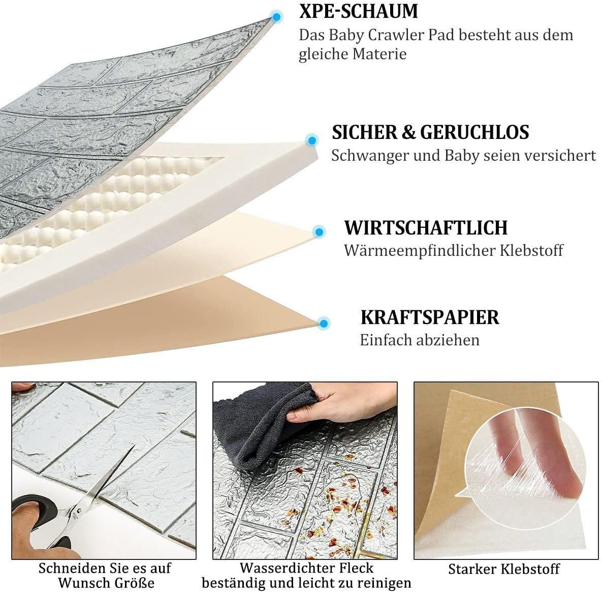 3D-Tapete,12 stück selbstklebende Wandpaneele  || 3D Wallpaper, Pack of 12 Self-Adhesive Wall Panels