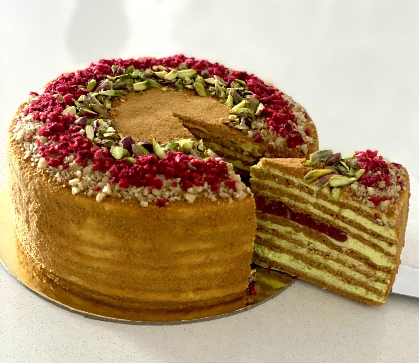 8. Raspberry-Pistachio Honey Cake