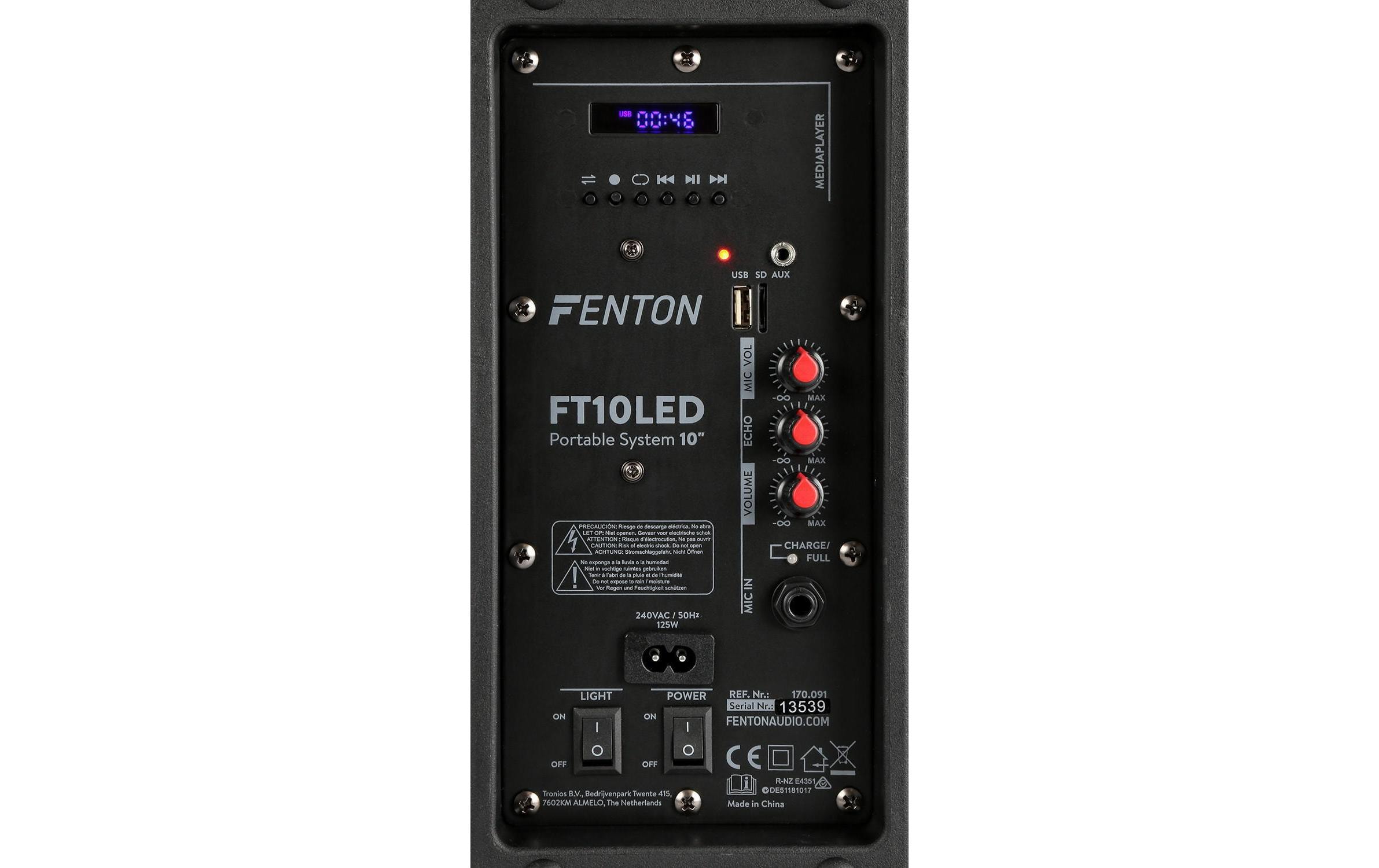 Fenton Haut-parleurs FT10LED Enceinte active sur roulettes