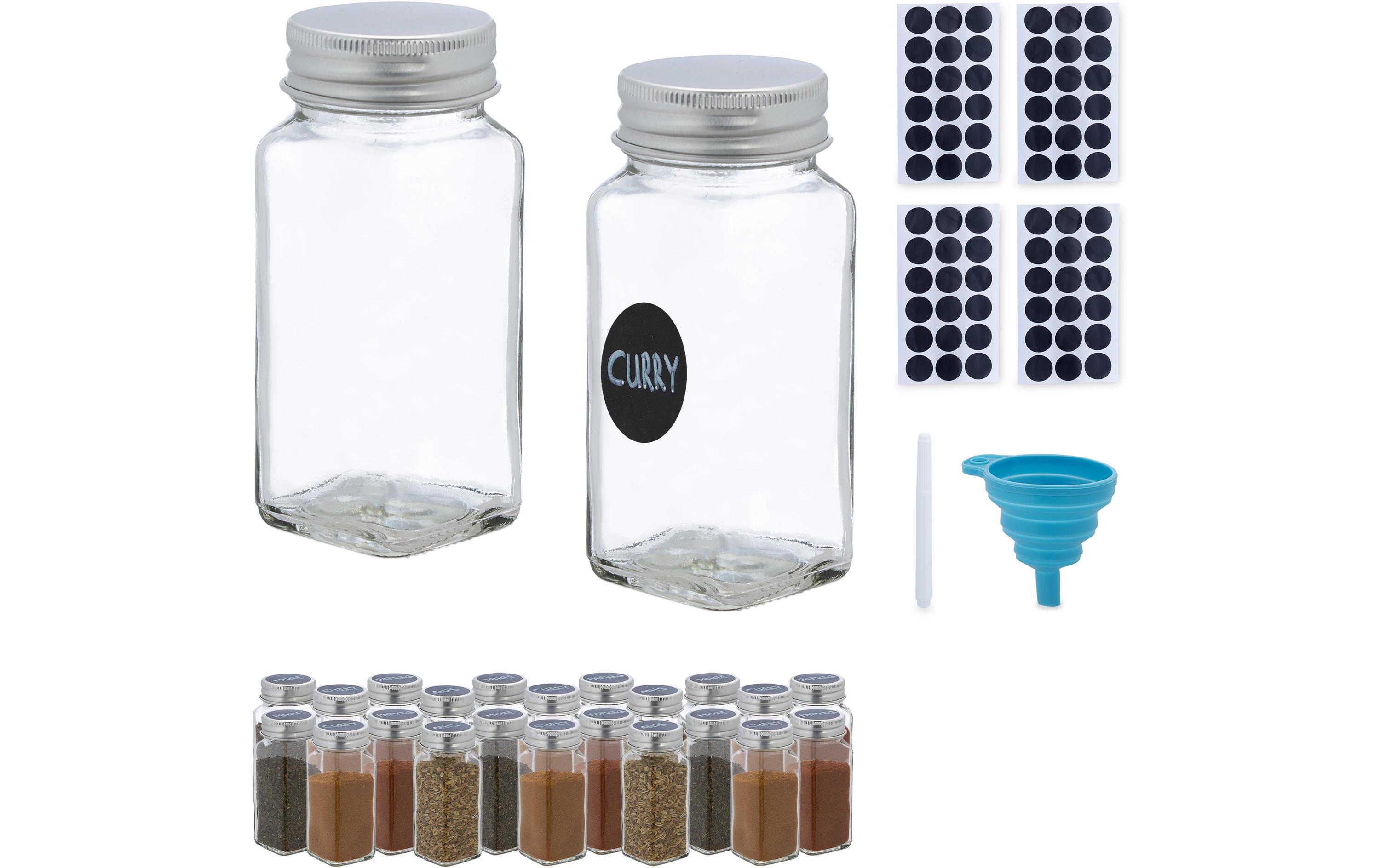 relaxdays Pot à épices 24 pièces, Argenté/Transparent